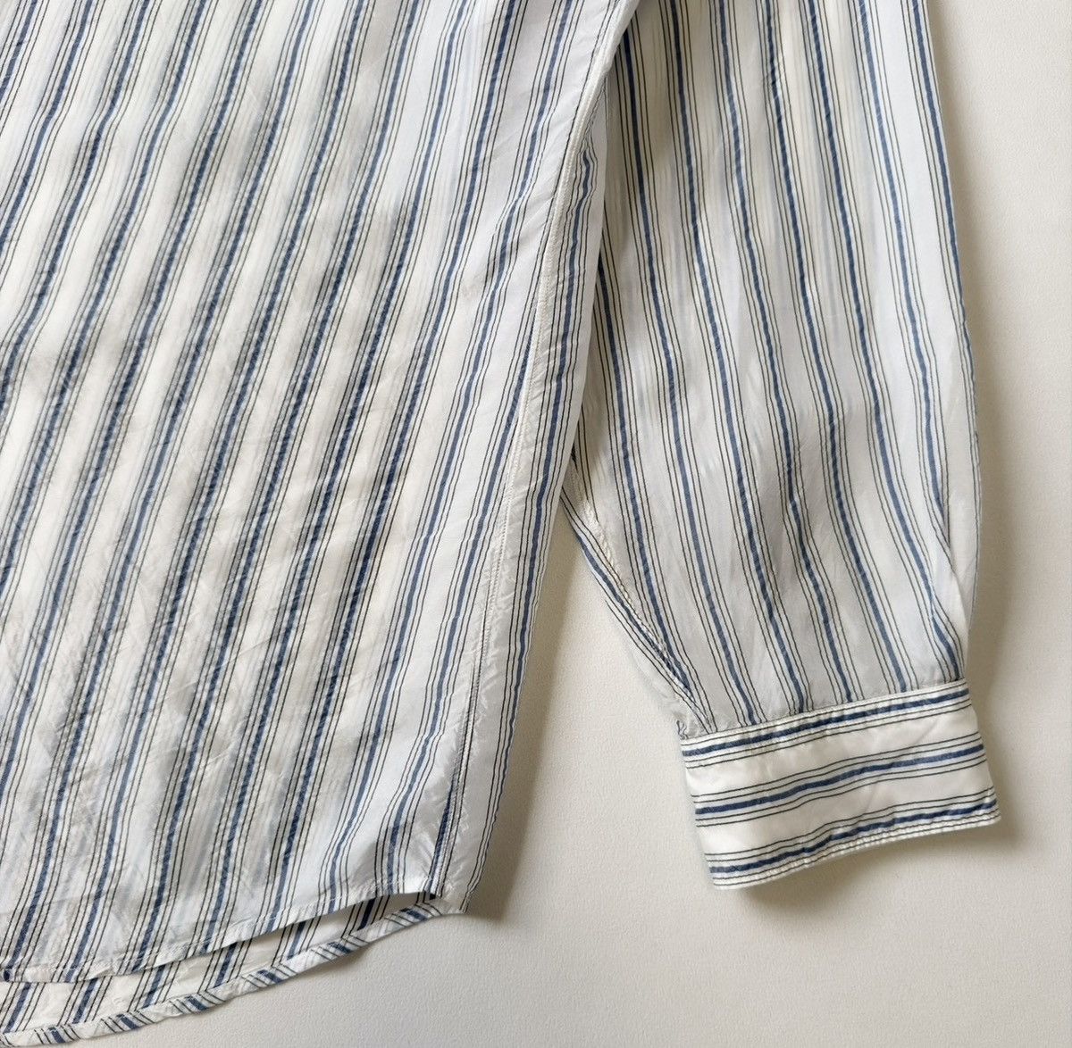 Maison Margiela S/S 20 White/Blue Crinkle Nylon Striped Shirt Size US XL / EU 56 / 4 - 13 Thumbnail