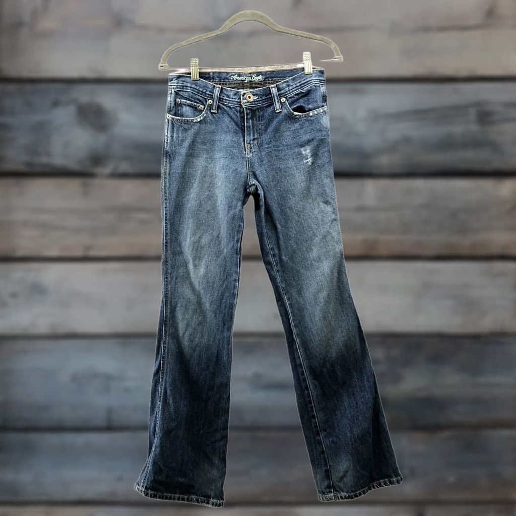 American Eagle Outfitters VINTAGE American Eagle Favorite Flare Jeans Womens Size 2 Blue Mid Rise Distressed Jeans Women 2 Flared Vintage AE Outfitters Size 26" / US 2 / IT 38 - 1 Thumbnail