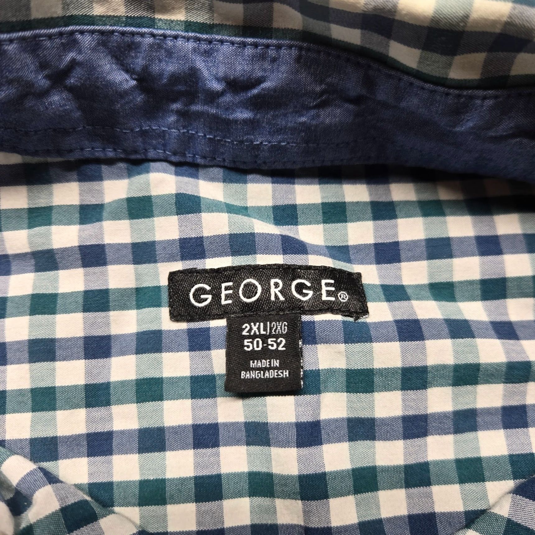 George George Shirt Button-Up Short Sleeve Blue White Check Pocket Adult Men's 2XL Size US XXL / EU 58 / 5 - 2 Thumbnail