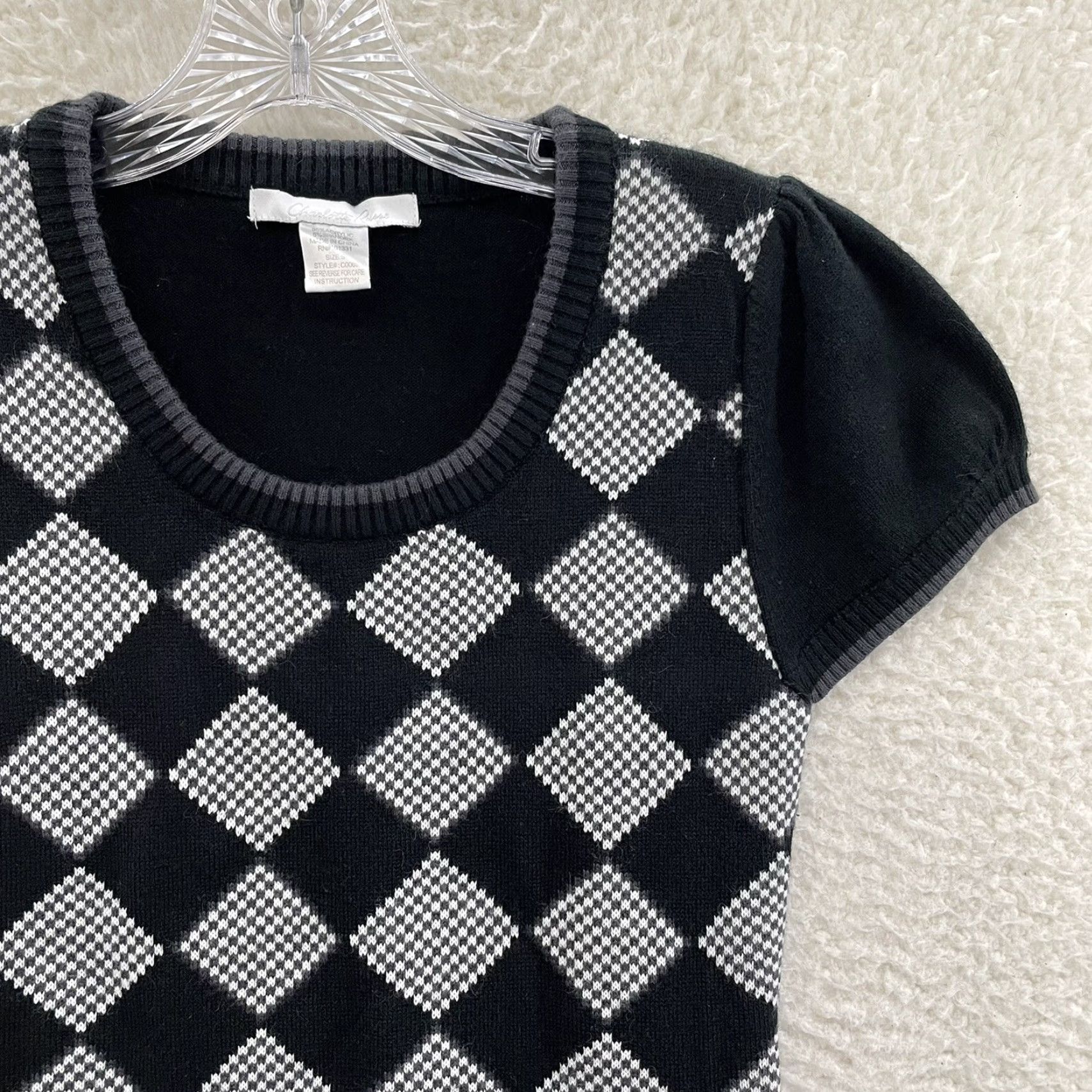 Vintage VINTAGE Y2K Top Black Argyle Cap Sleeve Preppy Academia Fairy Grunge Whimsigoth Shirt S Womens Size S / US 4 / IT 40 - 3 Thumbnail