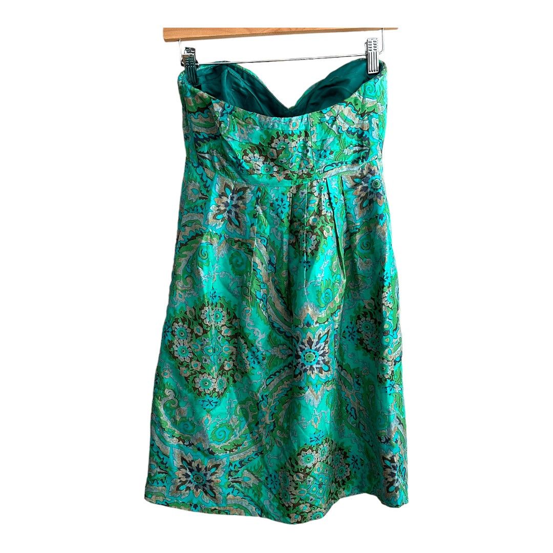 J.Crew J. Crew Casbah Green Paisley Strapless Silk Dress 2 XS Size XS / US 0-2 / IT 36-38 - 2 Thumbnail