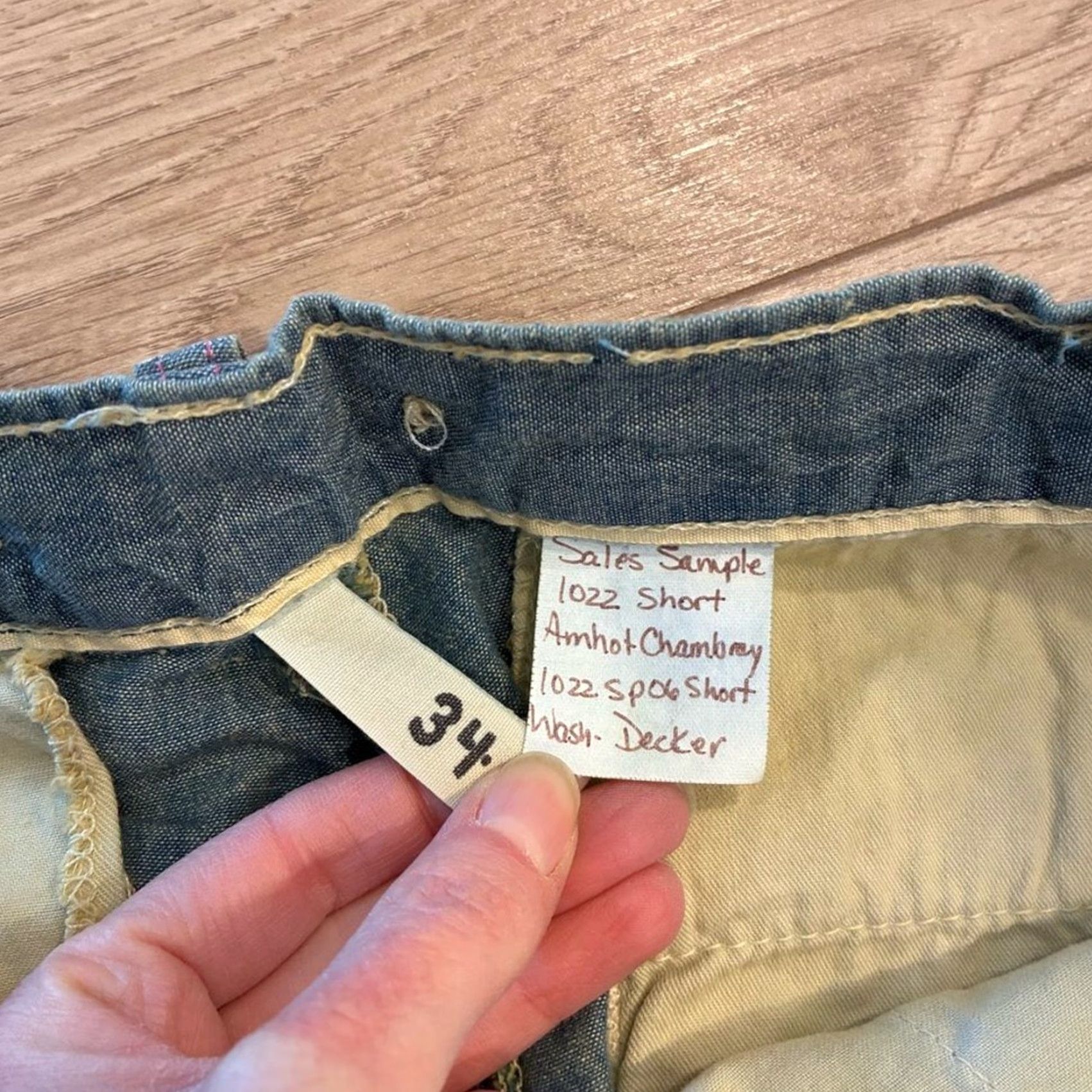 Denime Rogan Bermuda Shorts 11” Size 34 Chambray Denim Distressed Contrast Stitch Men Blue Size US 34 / EU 50 - 6 Thumbnail