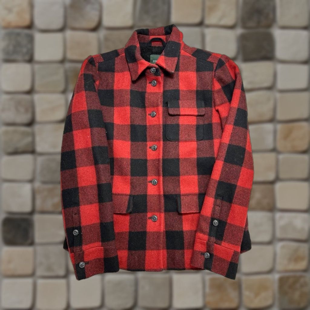 J.Crew J.CREW Jacket Womens 6 Red Black Flannel Wool Blend Coat Size M / US 6-8 / IT 42-44 - 1 Thumbnail