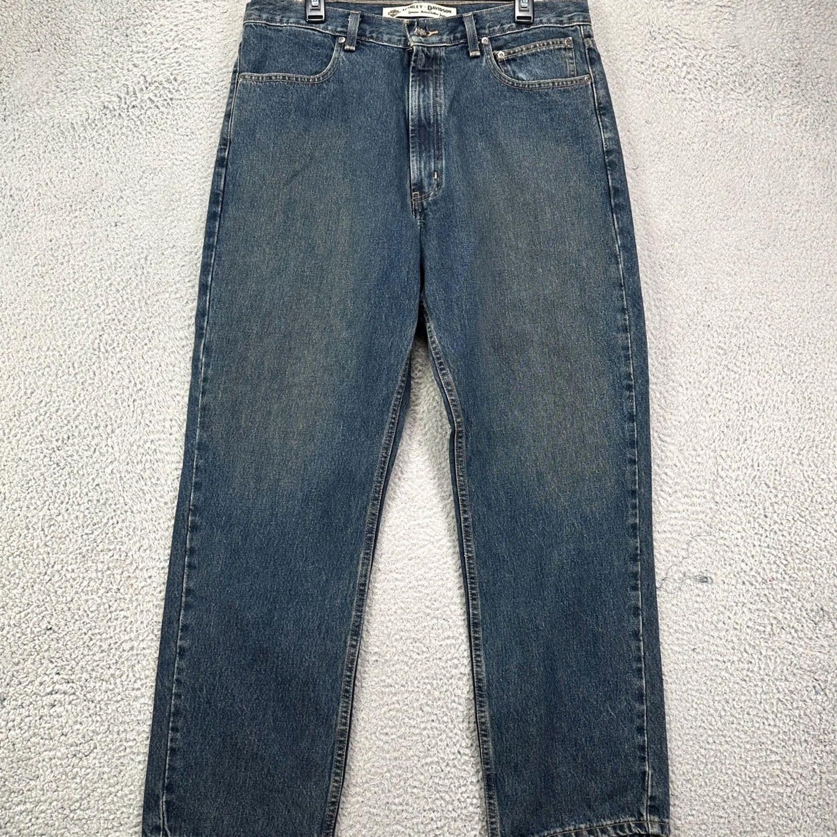 Harley Davidson Harley-Davidson Mens Straight Jeans 36X30 Blue Distressed Denim NEW Jeans Size US 36 / EU 52 - 2 Thumbnail
