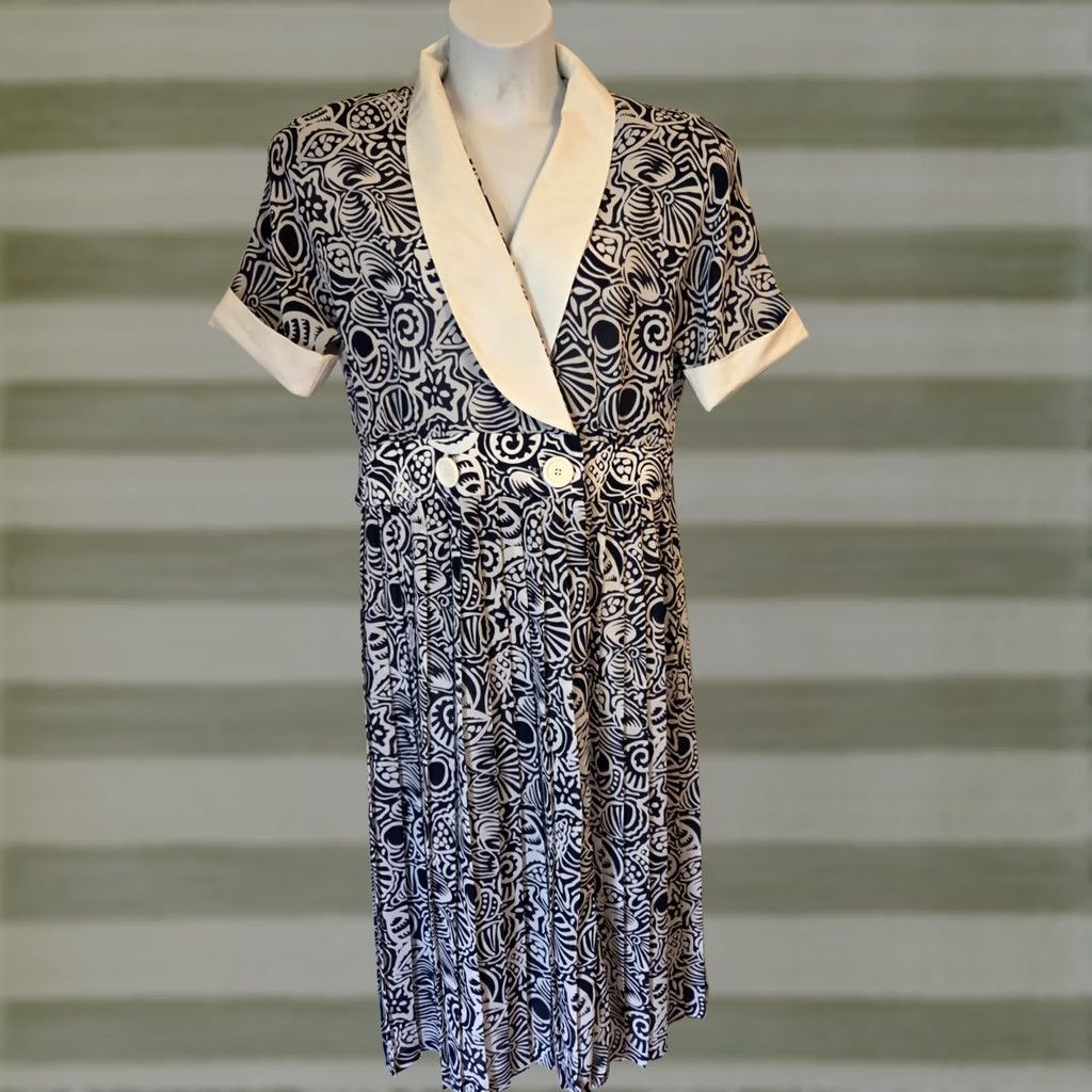 Vintage VINTAGE Leslie Fay Lord & Taylor Nautical Dress 14 Navy/White Seashell Print 80s Girls Size XL / US 12-14 / IT 48-50 - 1 Thumbnail