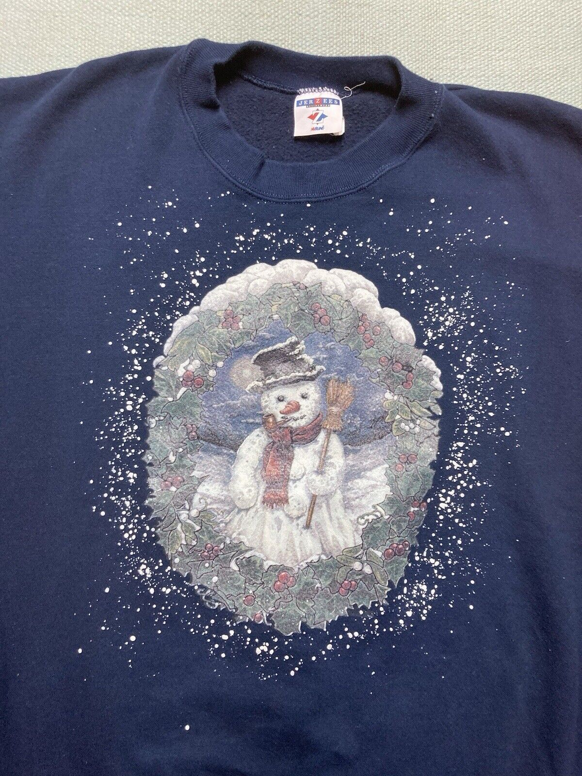 Jerzees × Vintage VTG crewneck sweatshirt snowman winter snow navy blue 3XL Size US XXL / EU 58 / 5 - 2 Thumbnail