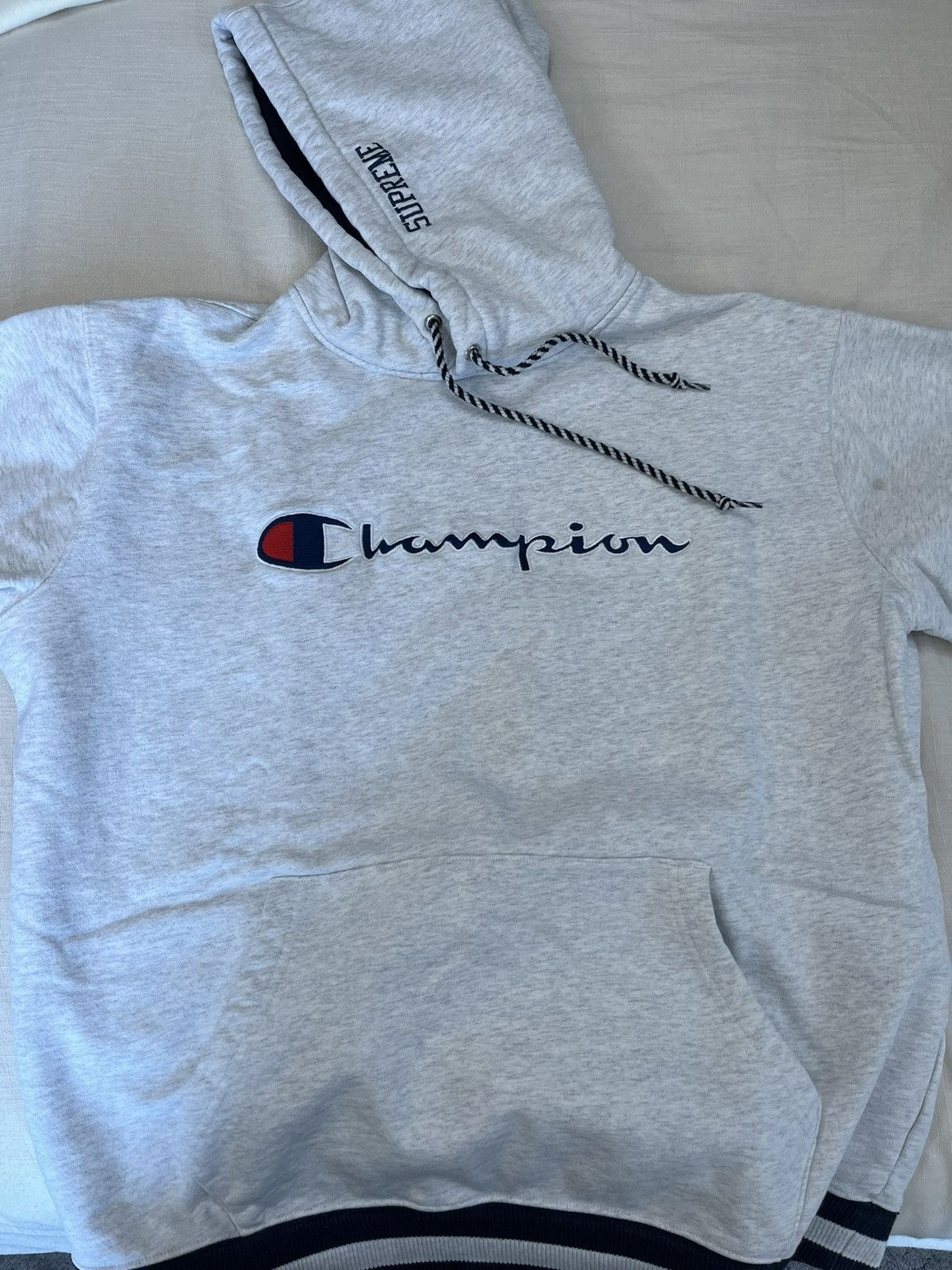 Champion × Supreme Grey supreme champion hoodie XL | Grailed