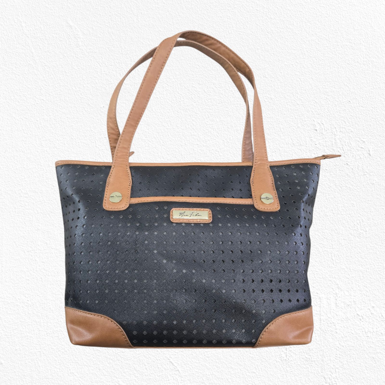 Marc Fisher Marc Fisher Perforated Tote Bag Black Tan Large Size ONE SIZE - 2 Thumbnail