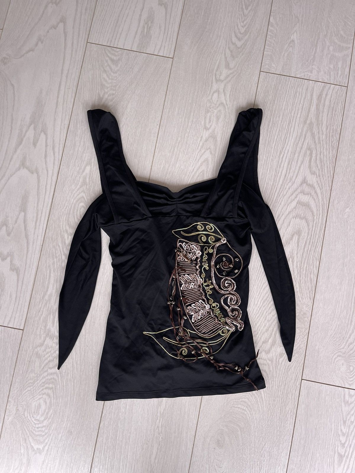 Other Save the Queen elastic black top with embroidery and beads Size S / US 4 / IT 40 - 5 Thumbnail