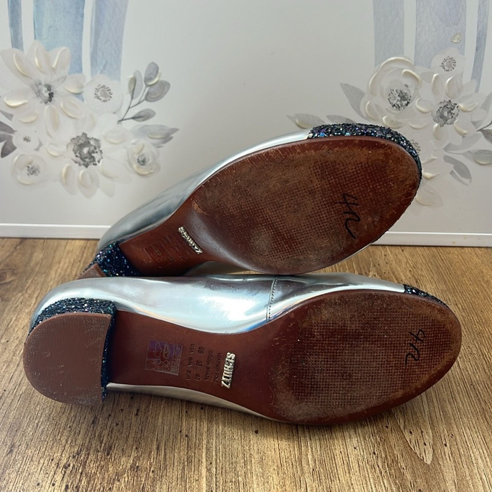 SCHUTZ Schultz Silver Glitter Block Heels Size US 9 / IT 39 - 8 Thumbnail