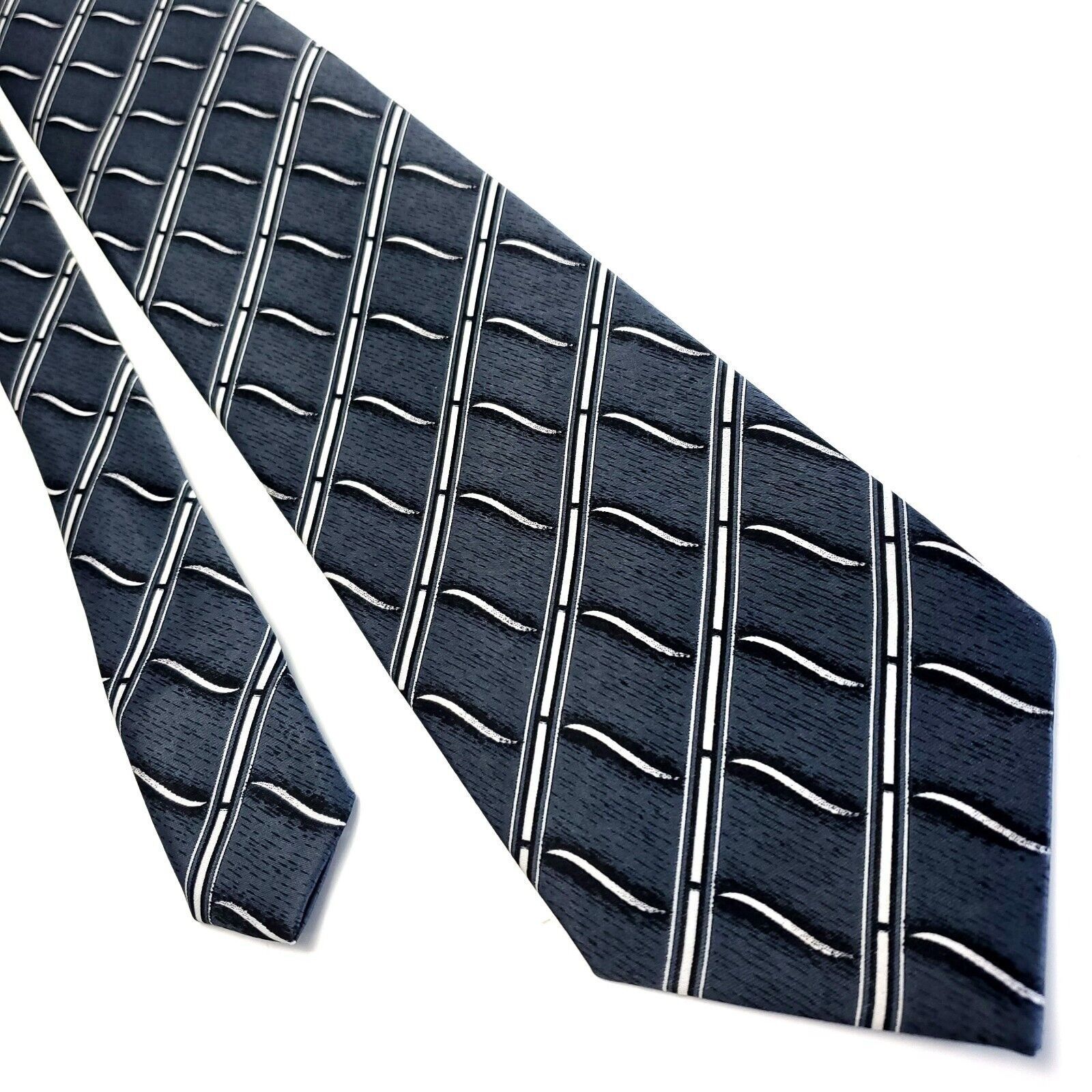 Vintage Sheng Kai Blue Gray Silk Tie Woven Geometric Striped Size ONE SIZE - 1 Thumbnail