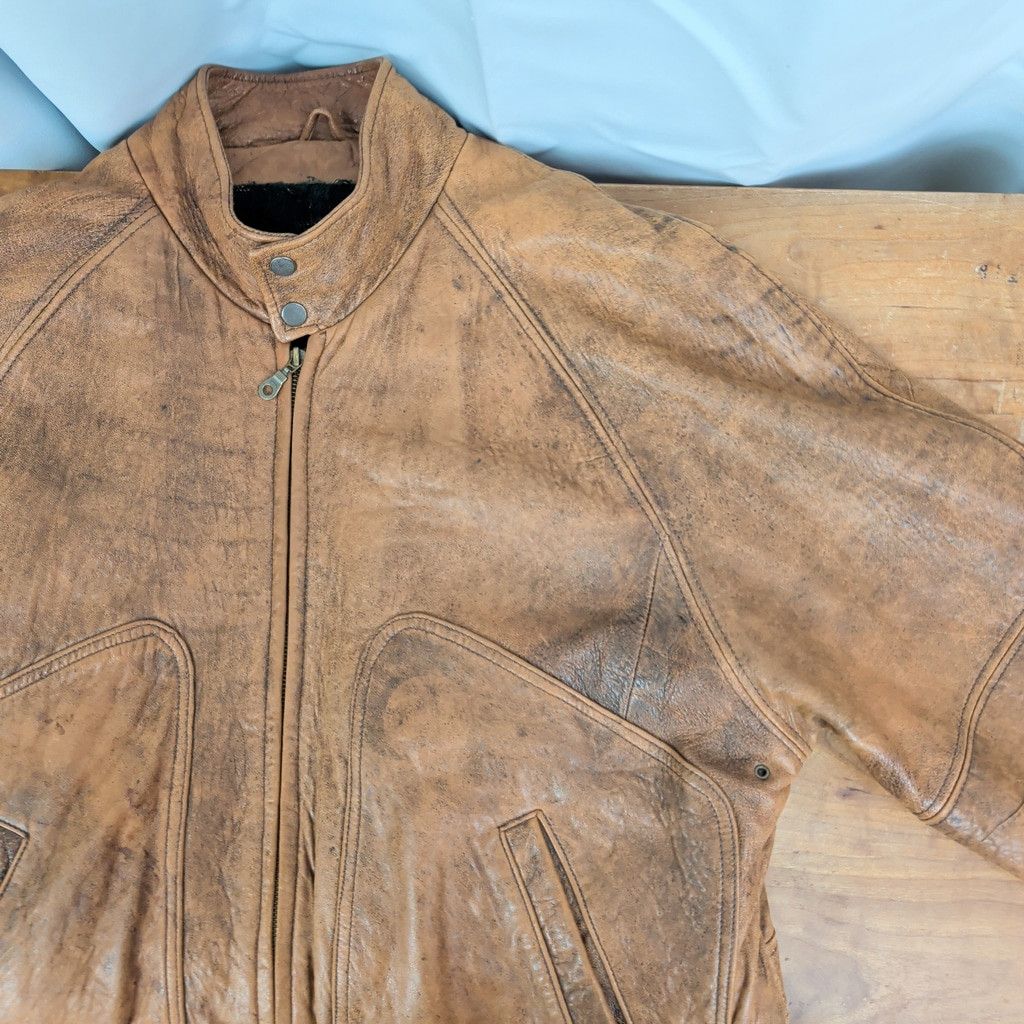 Vintage Vintage Brown Leather Bomber Jacket Men's Large Size US L / EU 52-54 / 3 - 3 Thumbnail