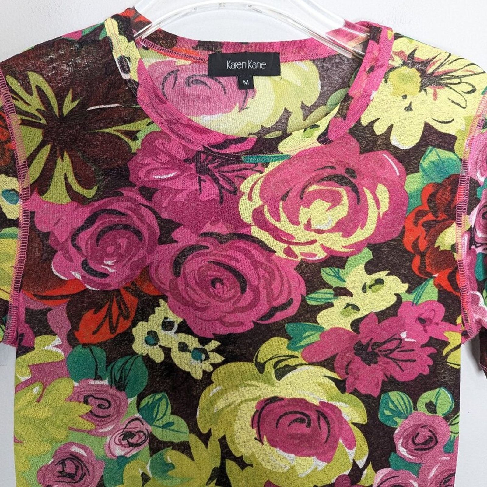 Vintage Vintage Y2k Pink Green Floral Print Short Sleeve Crew Neck Size M / US 6-8 / IT 42-44 - 4 Thumbnail