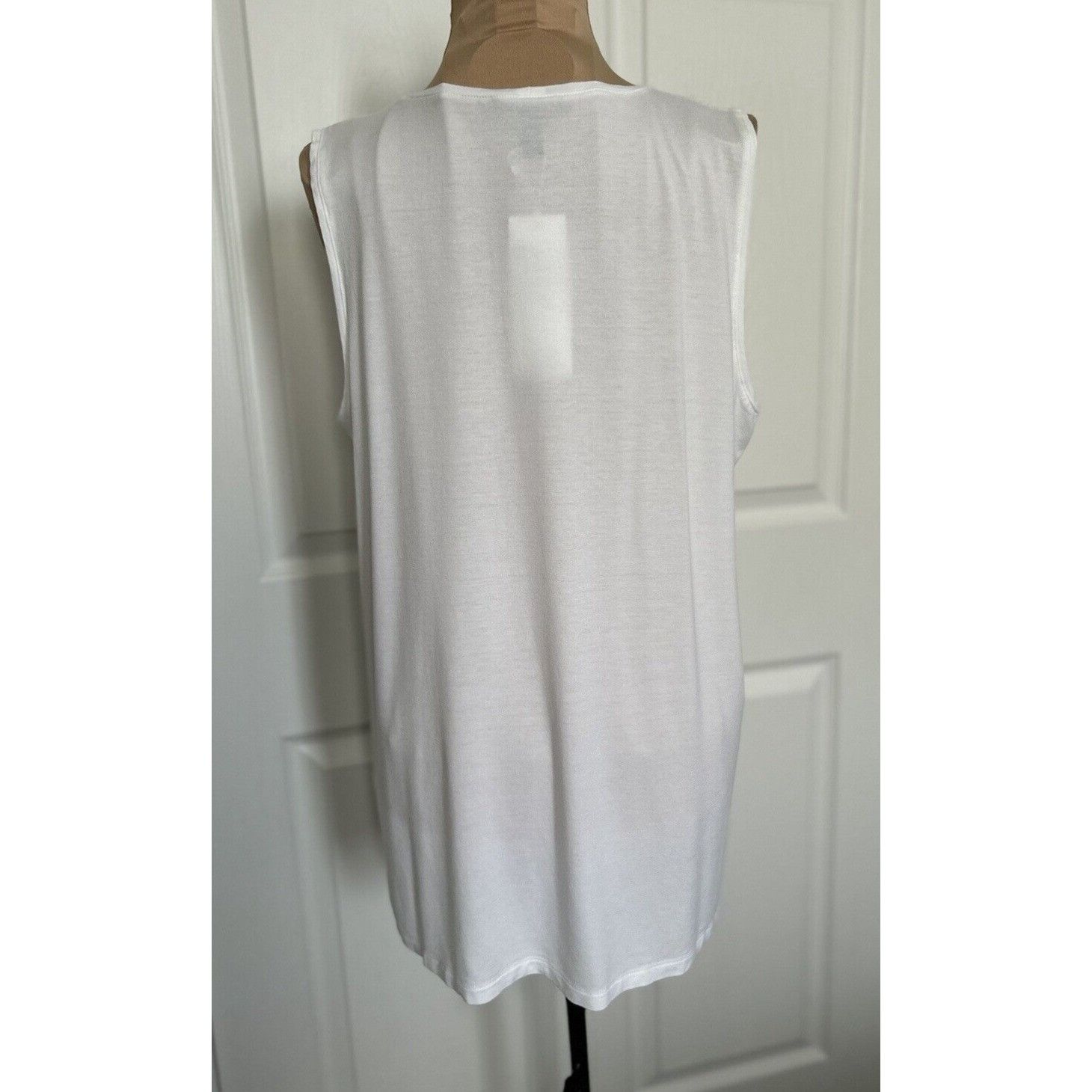 Eileen Fisher Jersey Crew Neck Sleeveless Long Tank Top Whit