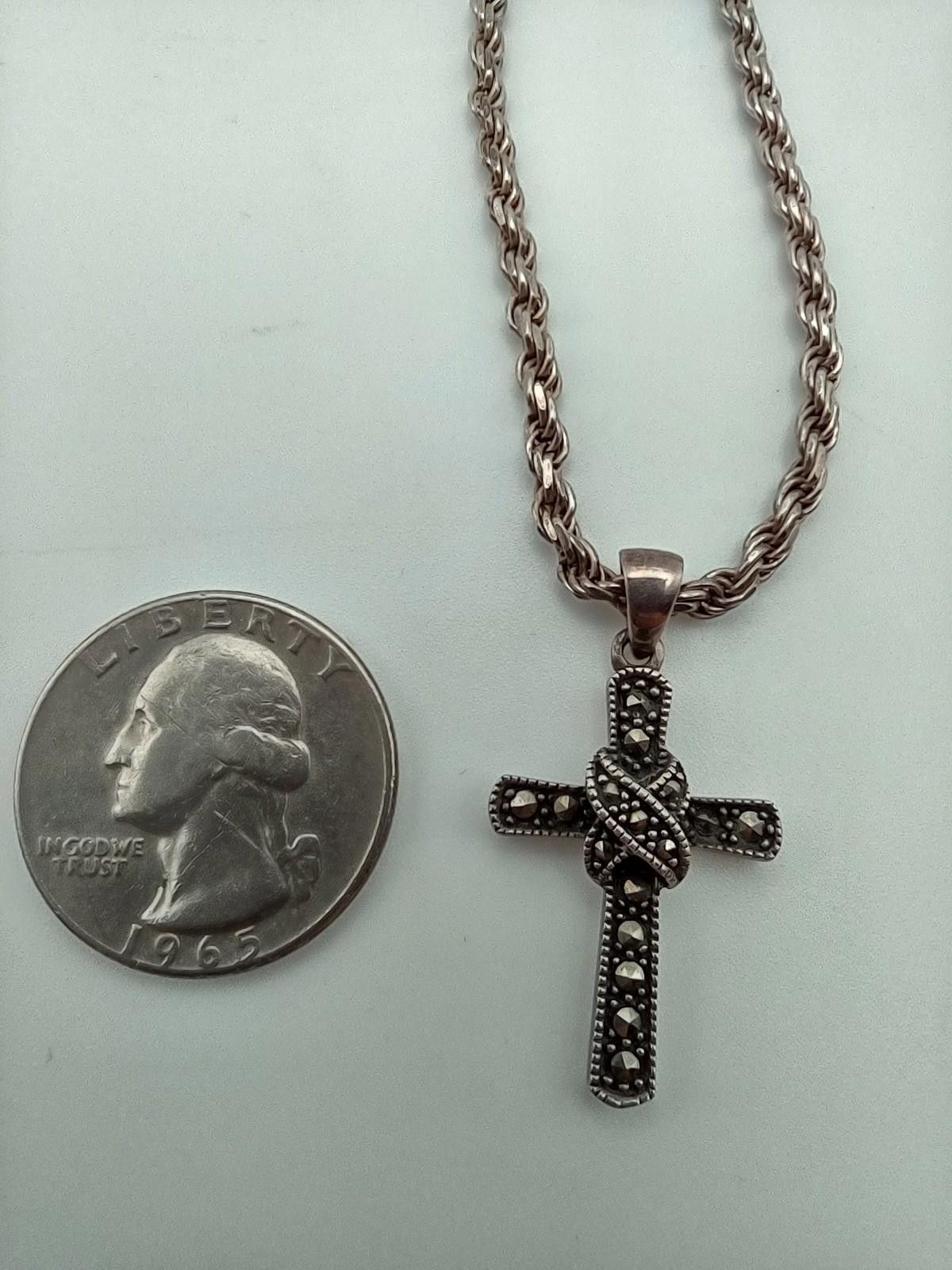Other Sterling 925 Marcasite Cross 20" Italy Chain Size ONE SIZE - 4 Thumbnail