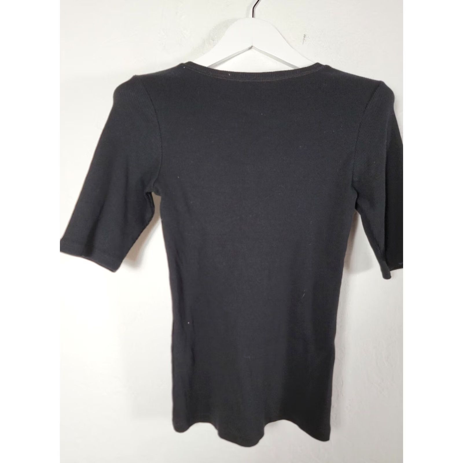 Vintage Sundance Womens Small Black Short Sleeve Ribbed Knit T-Shirt Top Cotton Casual Size S / US 4 / IT 40 - 2 Thumbnail