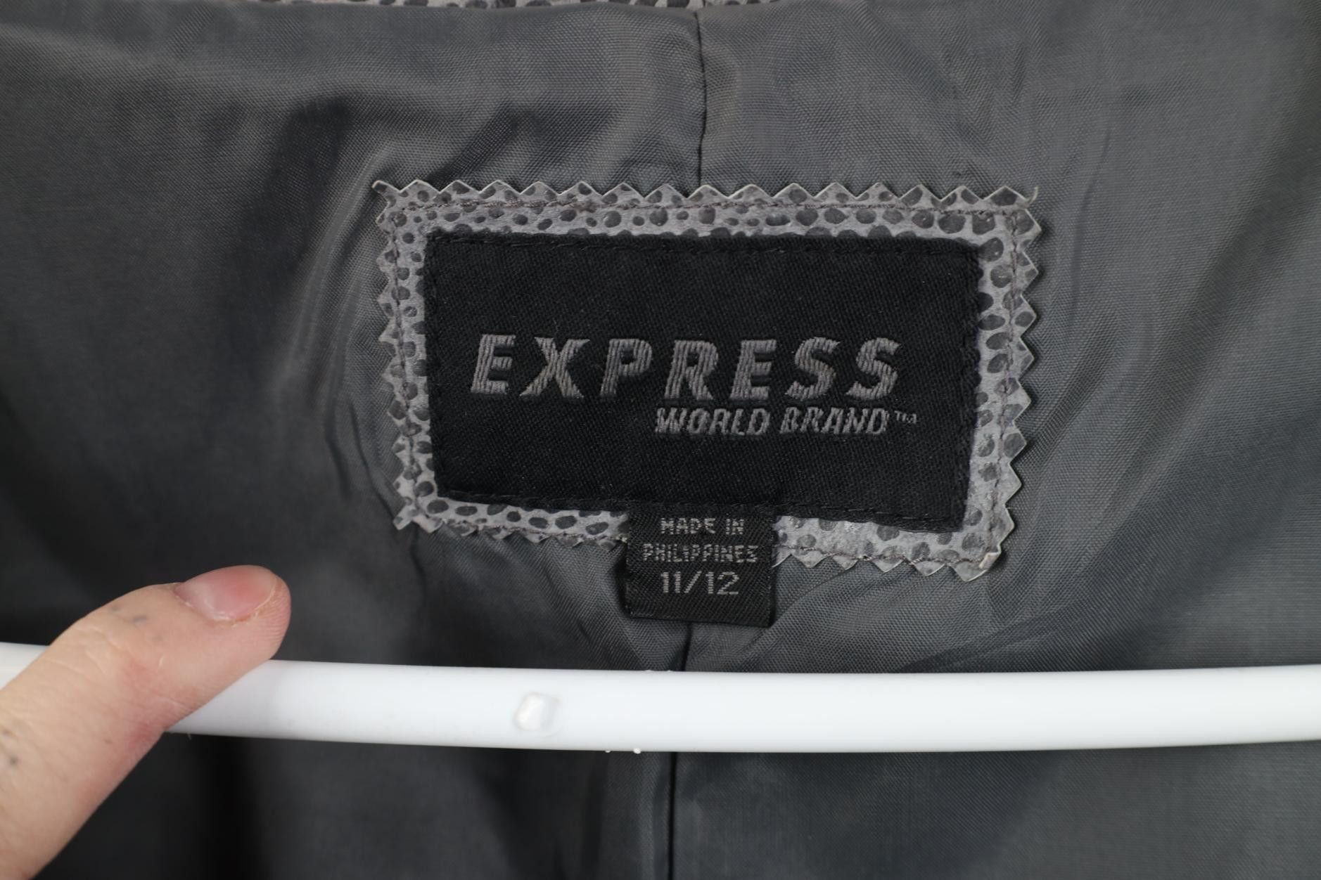 Express Vintage Y2K Express Leather Full Zip Bomber Jacket Gray Size L / US 10 / IT 46 - 6 Thumbnail