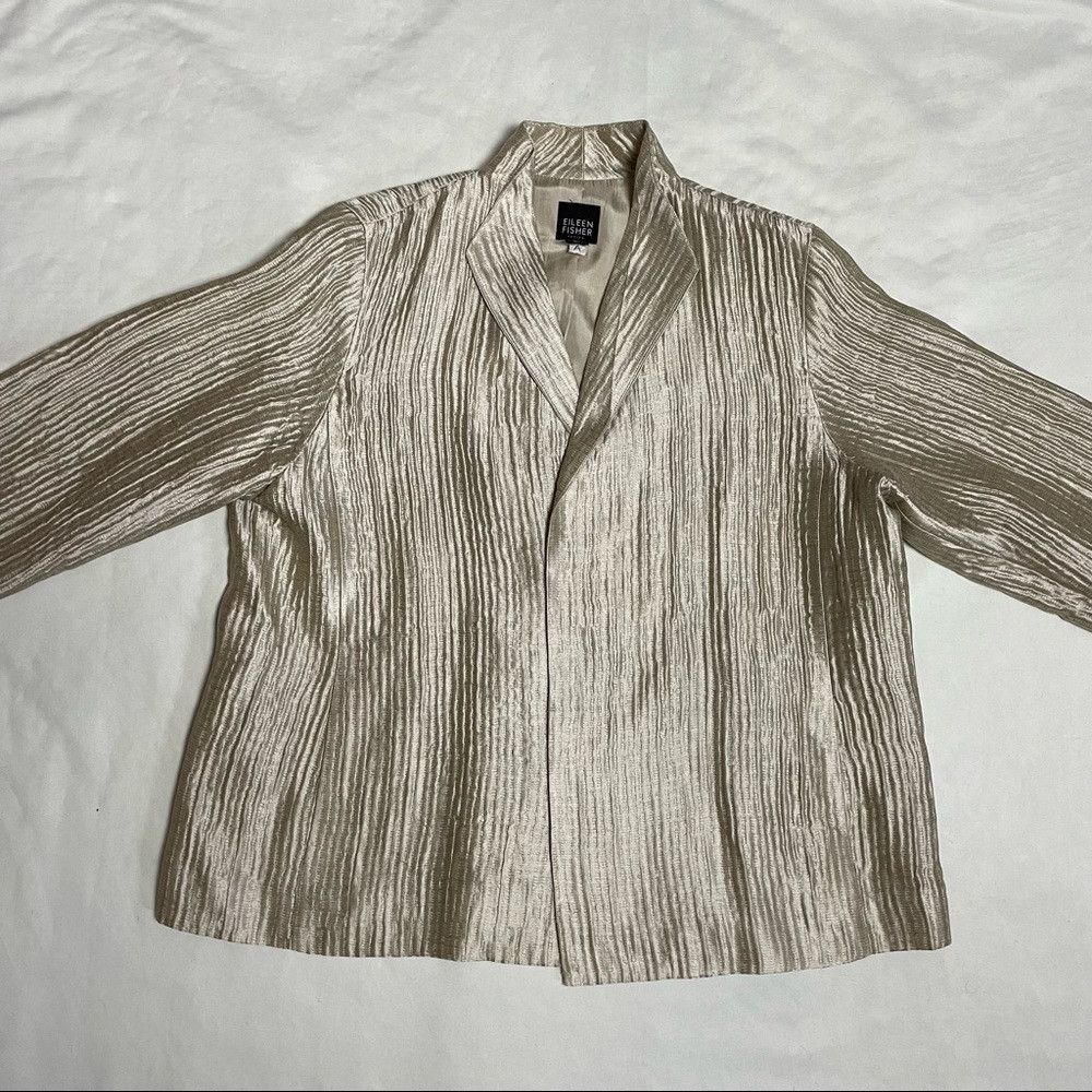 Eileen Fisher Eileen Fisher Silk Groove Beige Open Front 3/4 Sleeve Jacke Size M / US 6-8 / IT 42-44 - 5 Thumbnail
