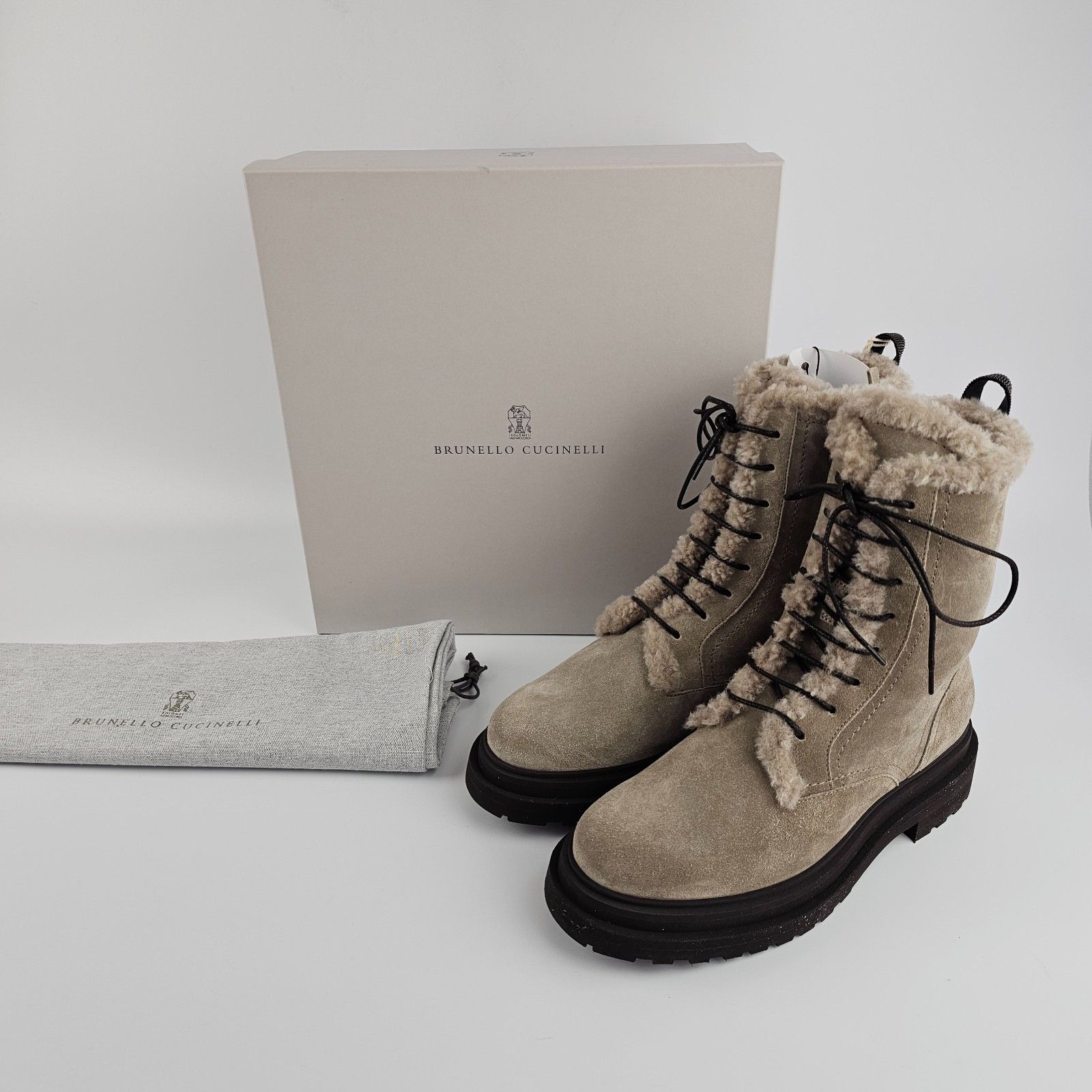 Brunello Cucinelli B. Cucinelli Monile Gray Suede Combat Boots N&A Size US 10 / IT 40 - 5 Thumbnail