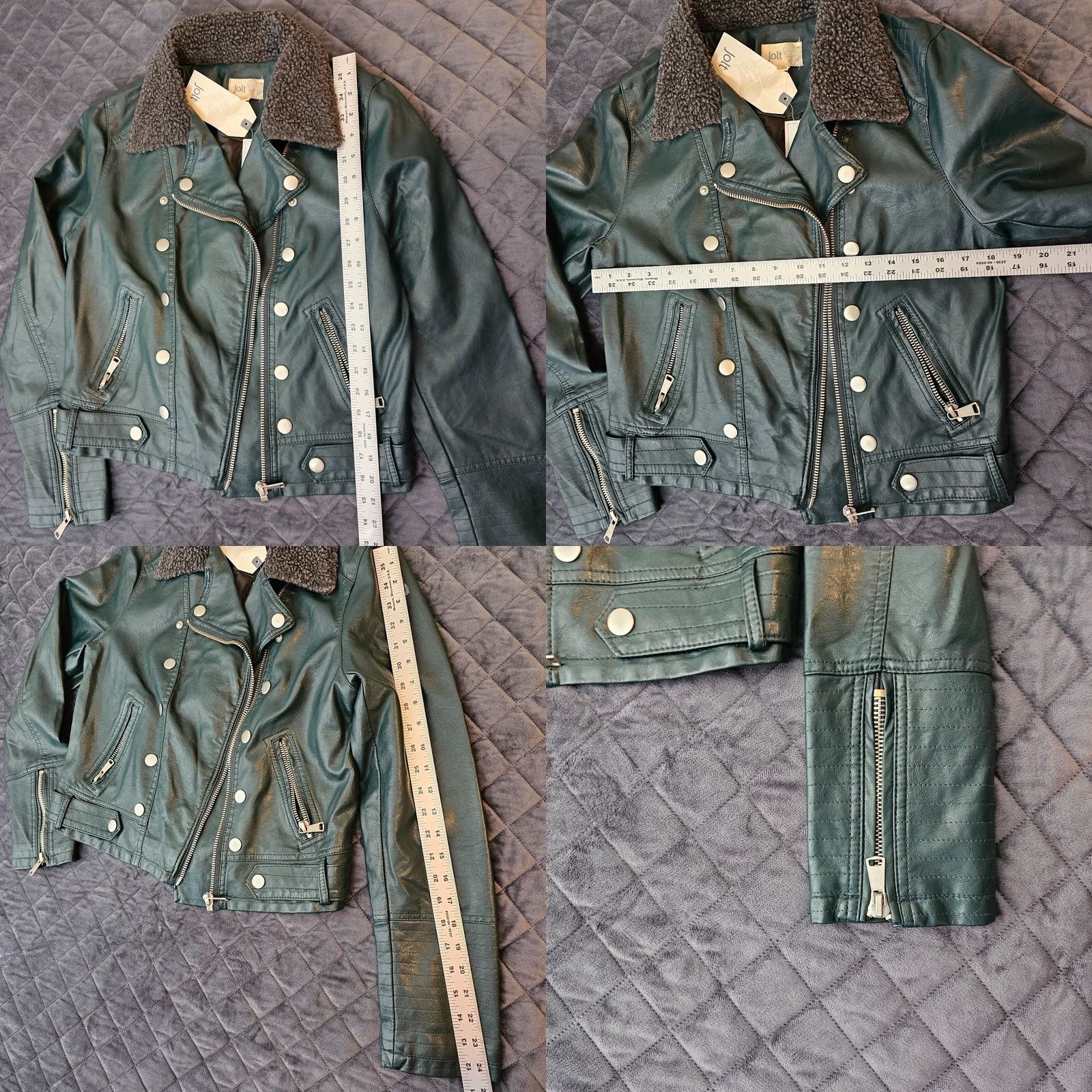 Vintage Jolt Jacket Green Size L Womens Faux Fur Accent Zipper Leather Long Sleeve Size L / US 10 / IT 46 - 10 Thumbnail