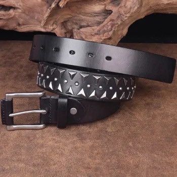 Genuine Leather × Vintage Handmade Studded Heavy Metal Style Belt Genuine Leather Size ONE SIZE - 3 Thumbnail