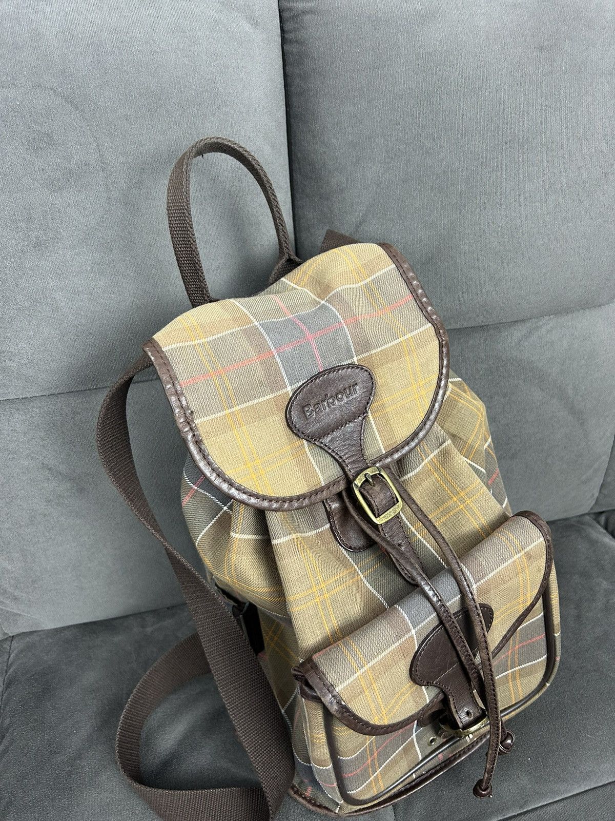 Barbour Barbour Tartan Canvas Leather Trim Backpack Vintage Size ONE SIZE - 2 Thumbnail