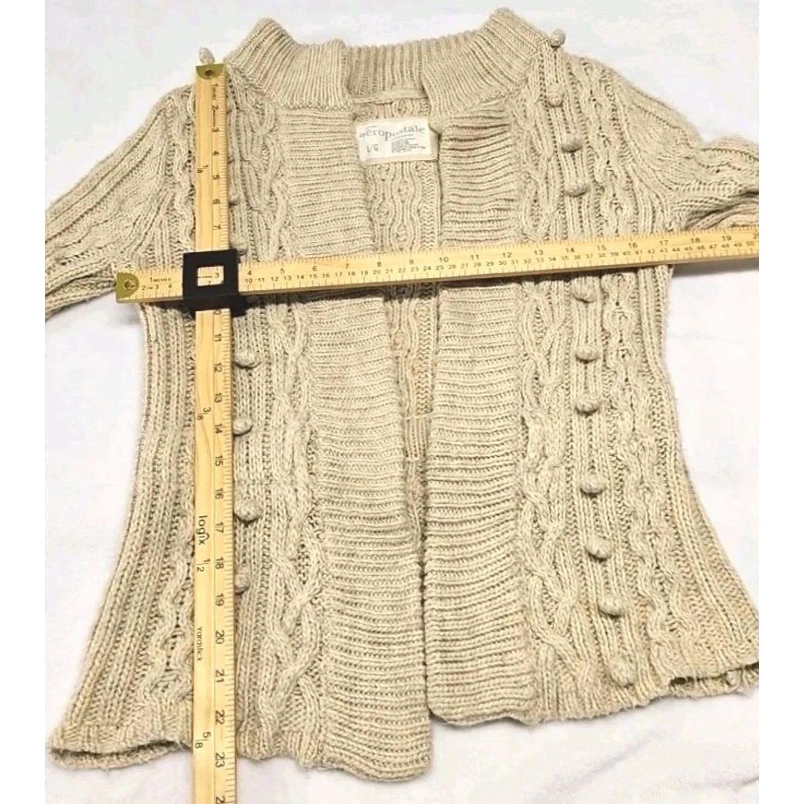 Vintage Aéropostale Cardigan Sweater Women's L Cream Cable Knit Open Front Chunky Wool Knit Size L / US 10 / IT 46 - 8 Thumbnail