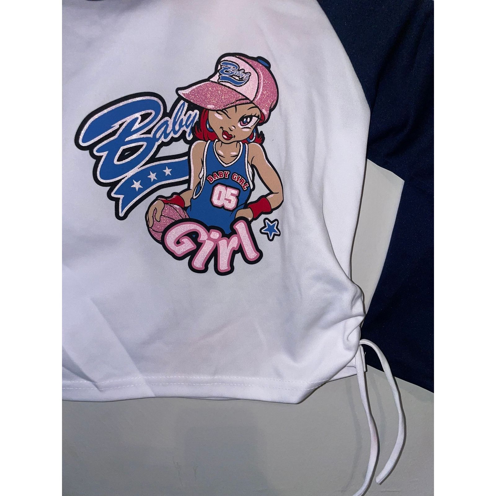 Vintage Y2K Baby Girl Top White Blue Hooded Shirt Tee 2000s 10 Size L / US 10 / IT 46 - 5 Thumbnail