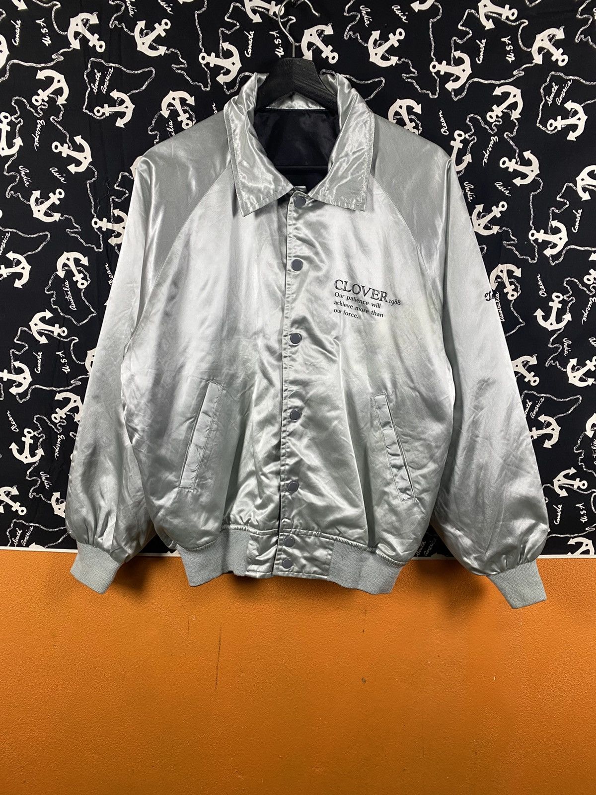 Vintage Vintage CLOVER Satin Coach Jacket Tennis Team Style Silver Size US M / EU 48-50 / 2 - 5 Thumbnail