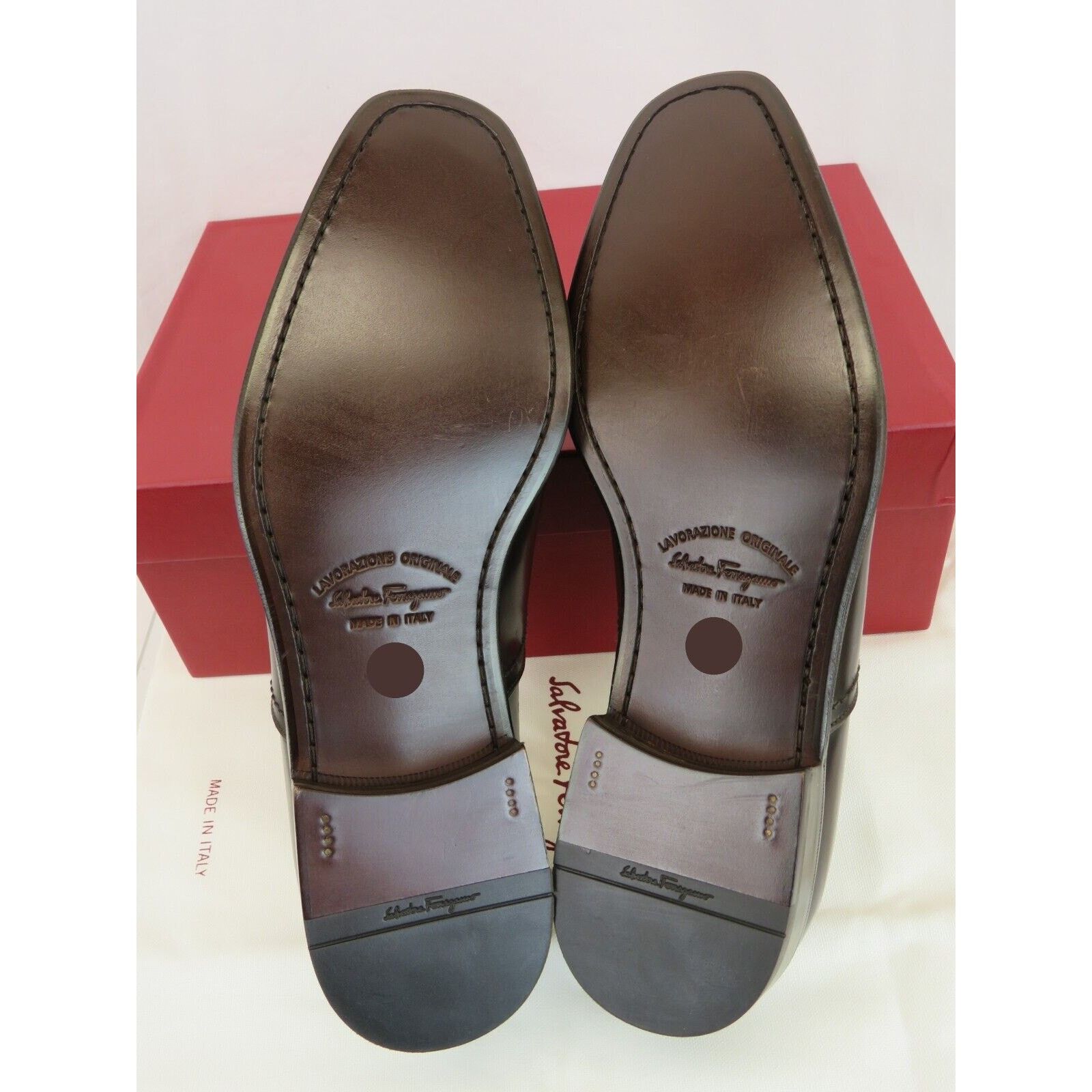 Salvatore Ferragamo SEUL DARK BROWN POLISHED LEATHER CAP TOE LOGO OXFORDS 10 D Size US 10 / EU 43 - 12 Thumbnail