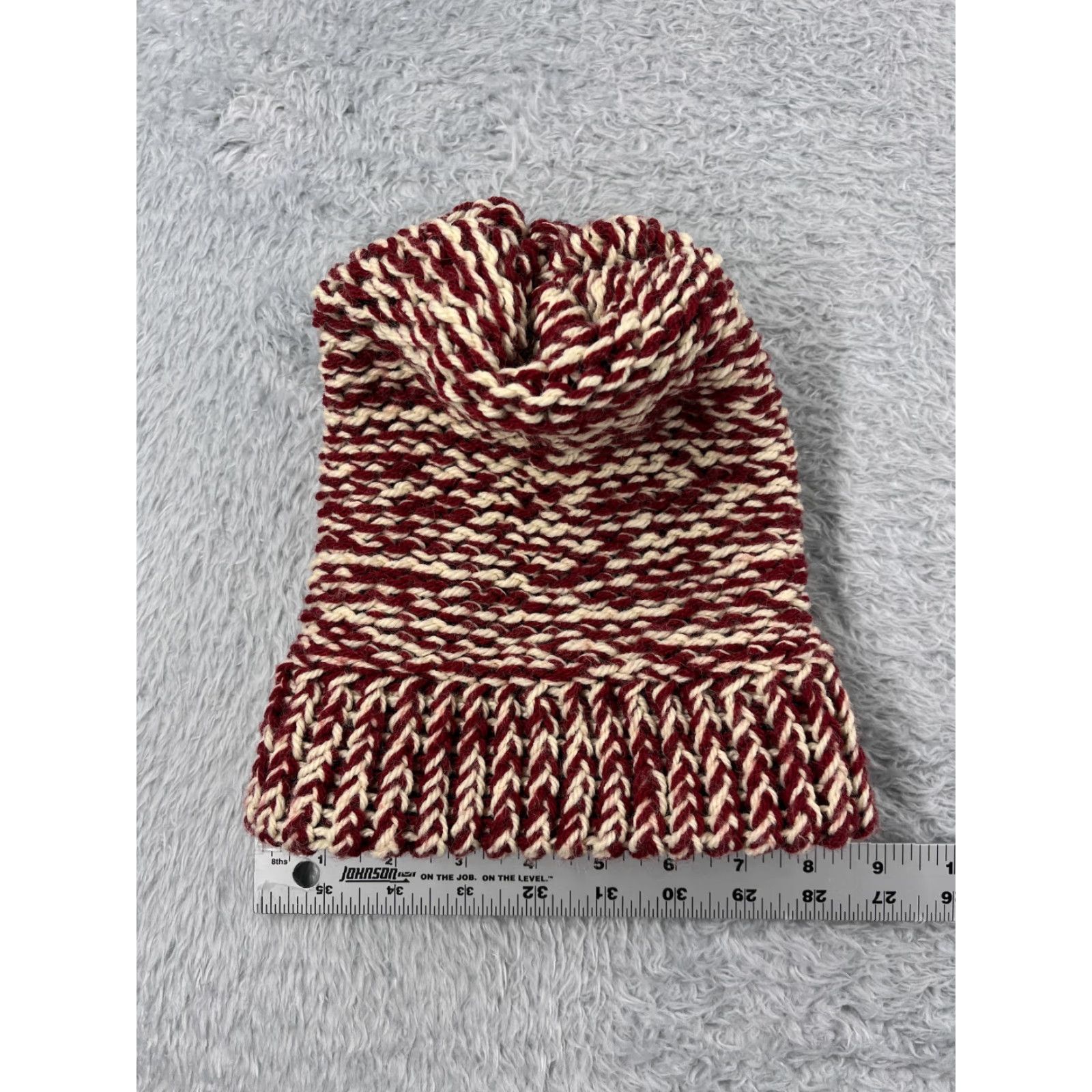 Vintage Beanie Toque Adult One Size Red White Knit Acrylic Blend Snow Ski Pom Size ONE SIZE - 5 Thumbnail