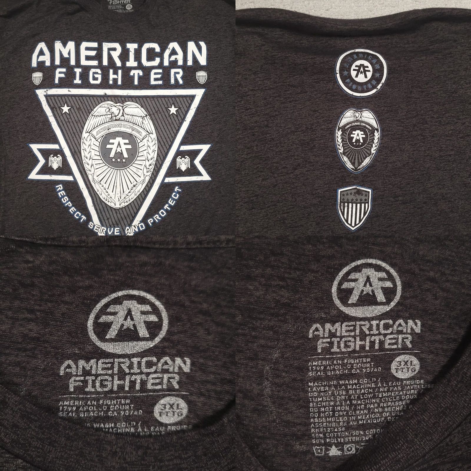 Vintage American Fighter Tee Mens Size 3XL Graphic Short Sleeve Black Crew Neck T-Shirt Size US 39 - 8 Thumbnail