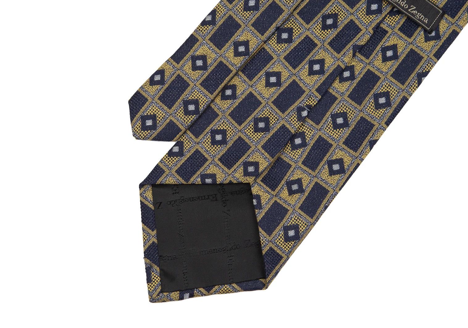 Dries Van Noten Geometric Pattern Silk Tie in Navy and Yellow Size ONE SIZE - 5 Thumbnail