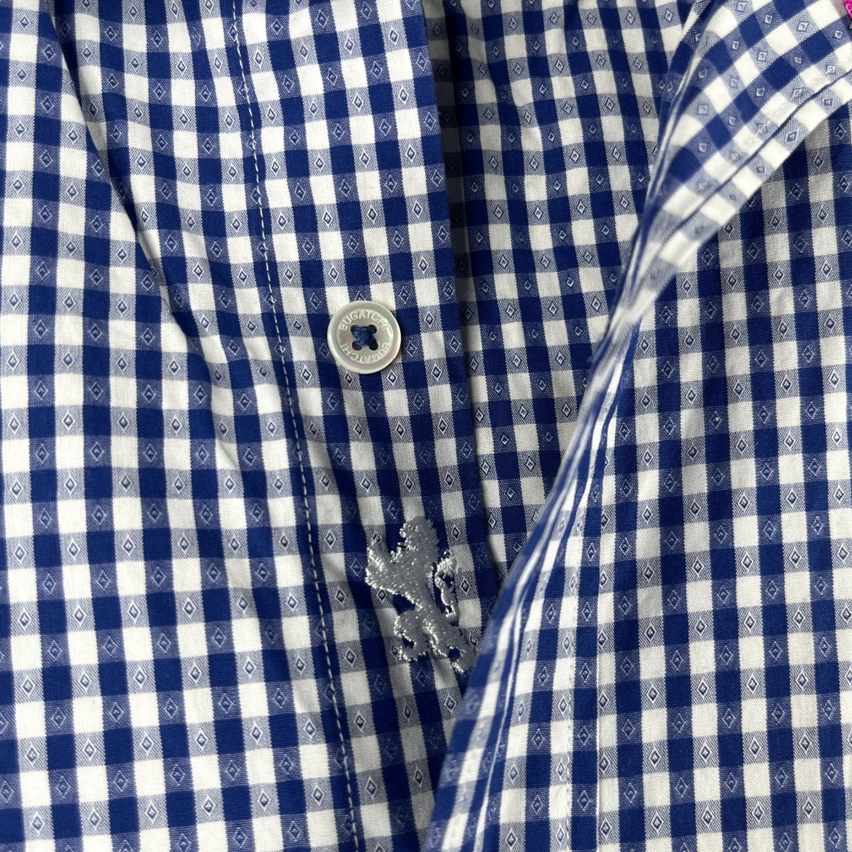 BUGATCHI BUGATCHI UOMO Classic Fit Shirt Button-Up Short Sleeve Mens Navy Gingham Large Size US L / EU 52-54 / 3 - 2 Thumbnail