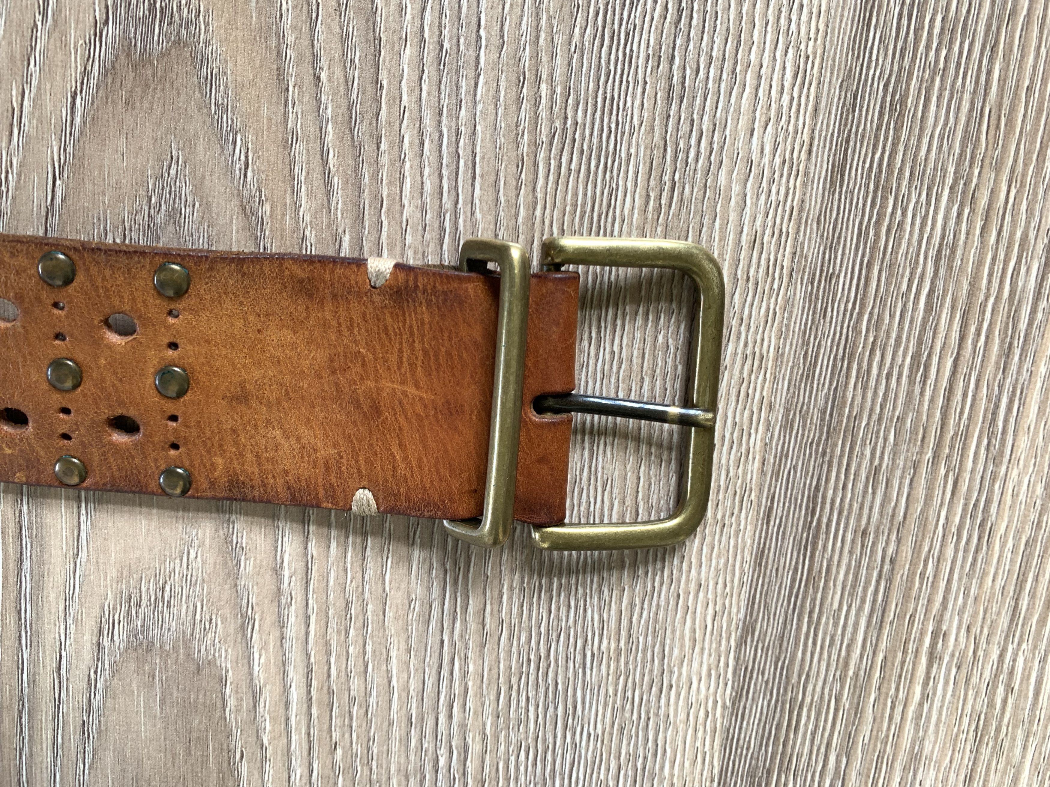 Handmade × Vintage Brown Handmade Perforated Leather Belt Size ONE SIZE - 4 Thumbnail