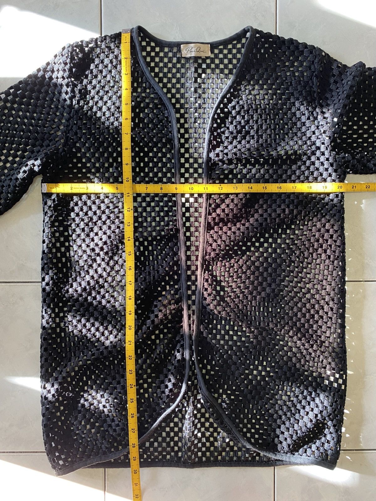 Japanese Brand Pour Quoi Sheer Black Mesh Cardigan Open Weave Layering Top Size US L / EU 52-54 / 3 - 16 Thumbnail