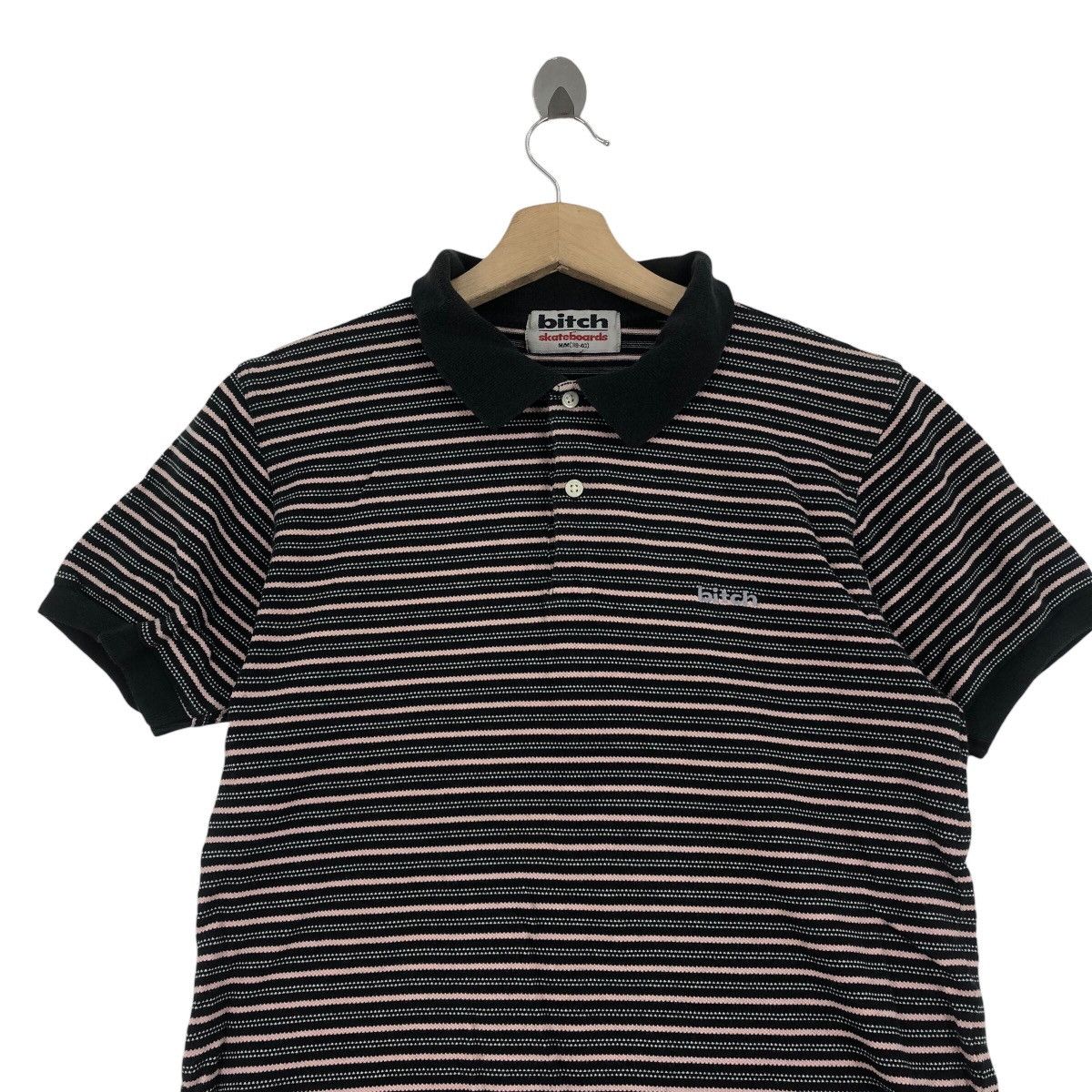Vintage Vintage 90s BITCH SKATEBOARD STRIPE Usa Skate Polo Shirt Size US M / EU 48-50 / 2 - 2 Thumbnail