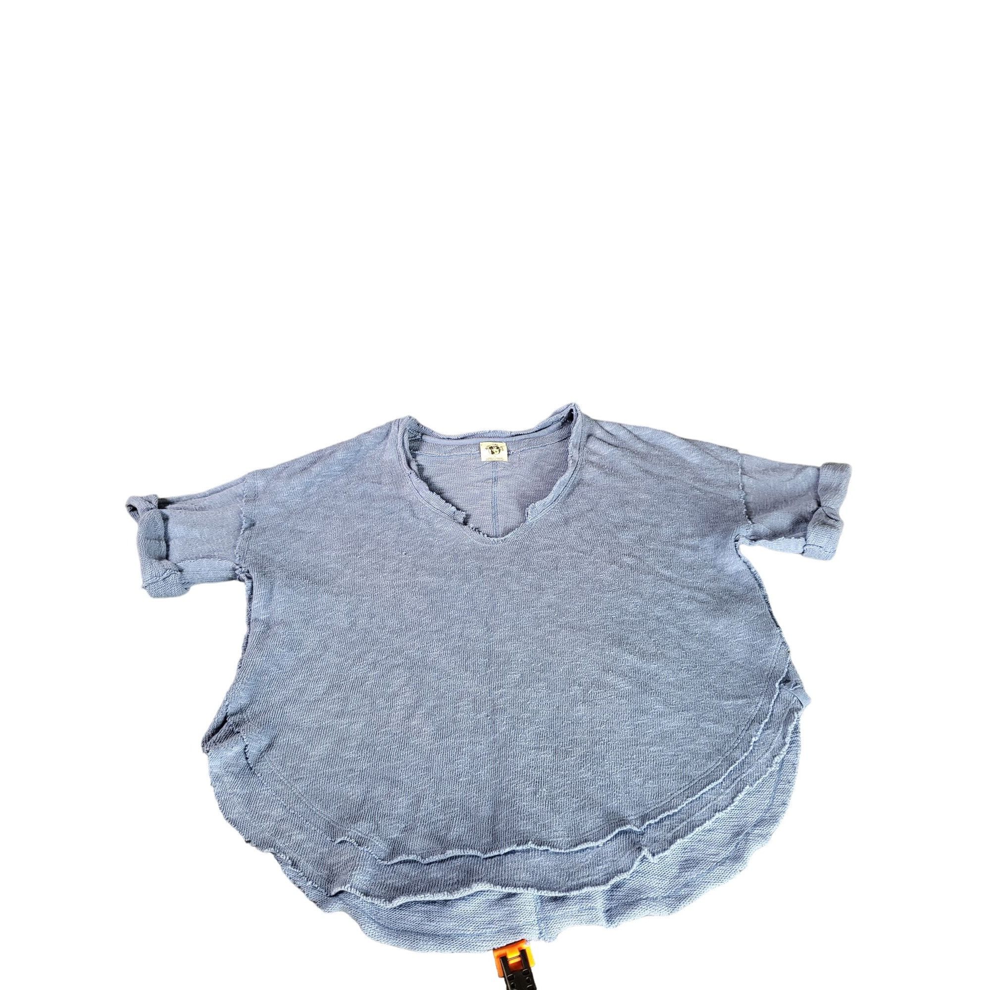 Free People We The Free Distressed Tight Knit Sweater Women Sz S Blue V Size S / US 4 / IT 40 - 1 Thumbnail