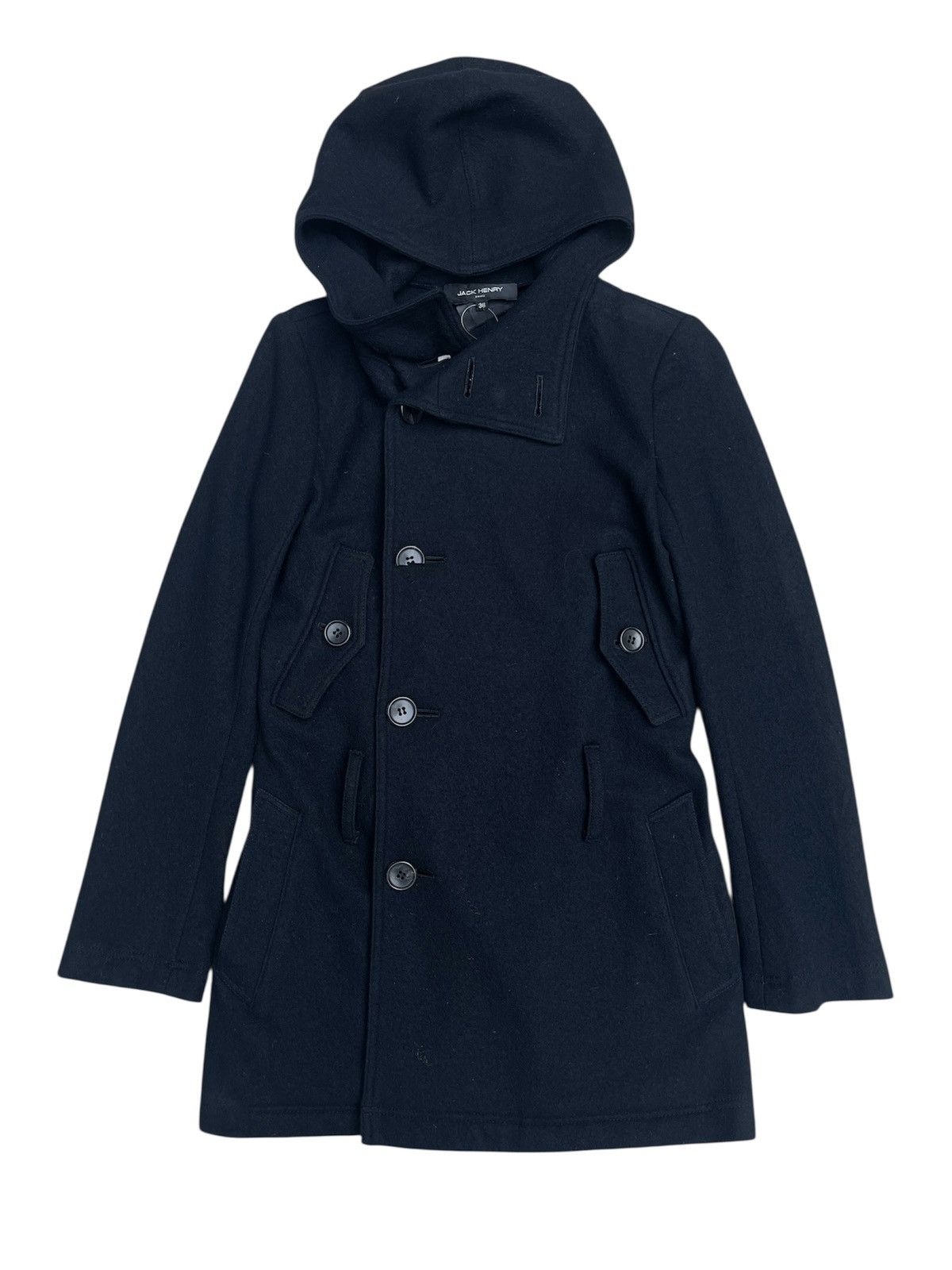 Designer Jack Henry Paris Hood Wool Coat Flap Pockets Double Breasted Size S / US 4 / IT 40 - 1 Thumbnail