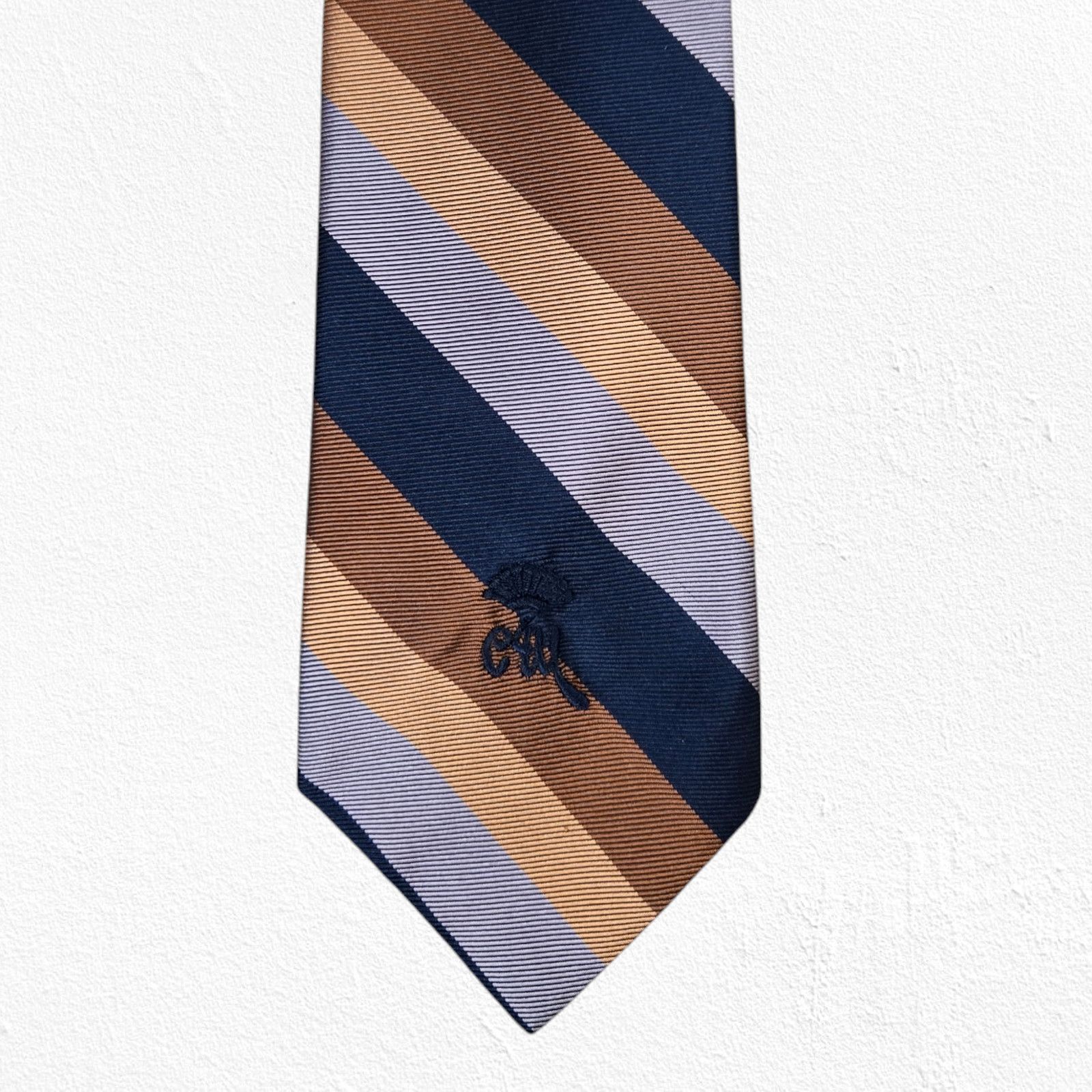 Vintage 60s Black Bronze Striped USA Made Silk Neck Tie Size ONE SIZE - 2 Thumbnail