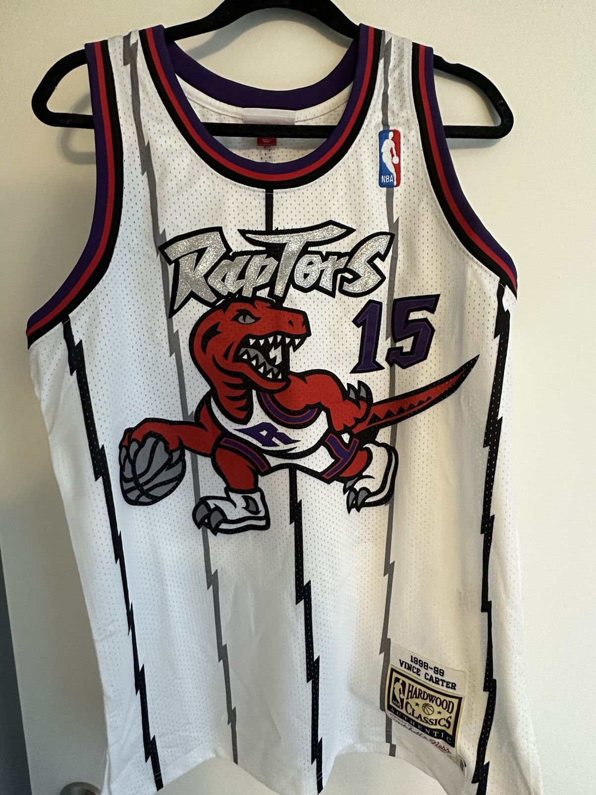 image of Mitchell Ness x NBA Vince Carter Raptors Mitchell & Ness Authentic Stitched in White (Size Medium)