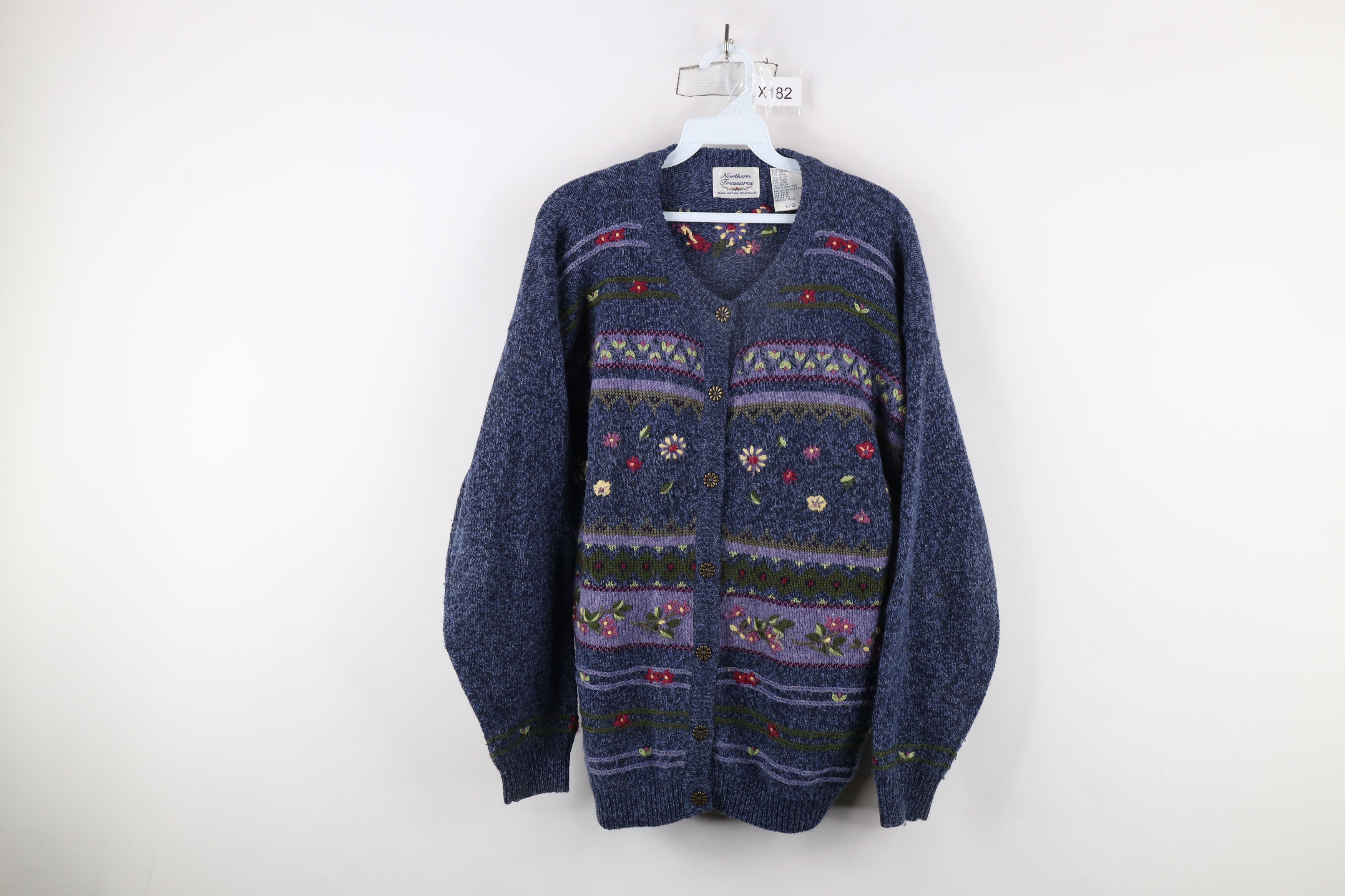 Vintage Vintage 90s Country Primitive Embroidered Cardigan Sweater Size L / US 10 / IT 46 - 1 Thumbnail