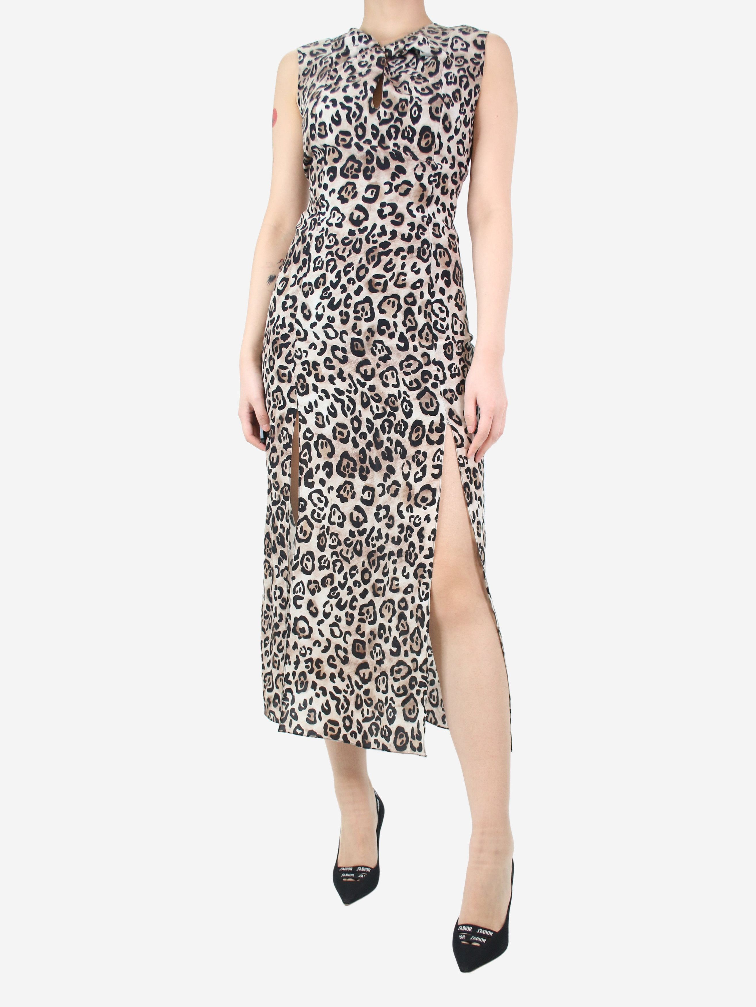 image of Raey Brown Leopard-Print Silk Dress - Size Uk 6, Women's