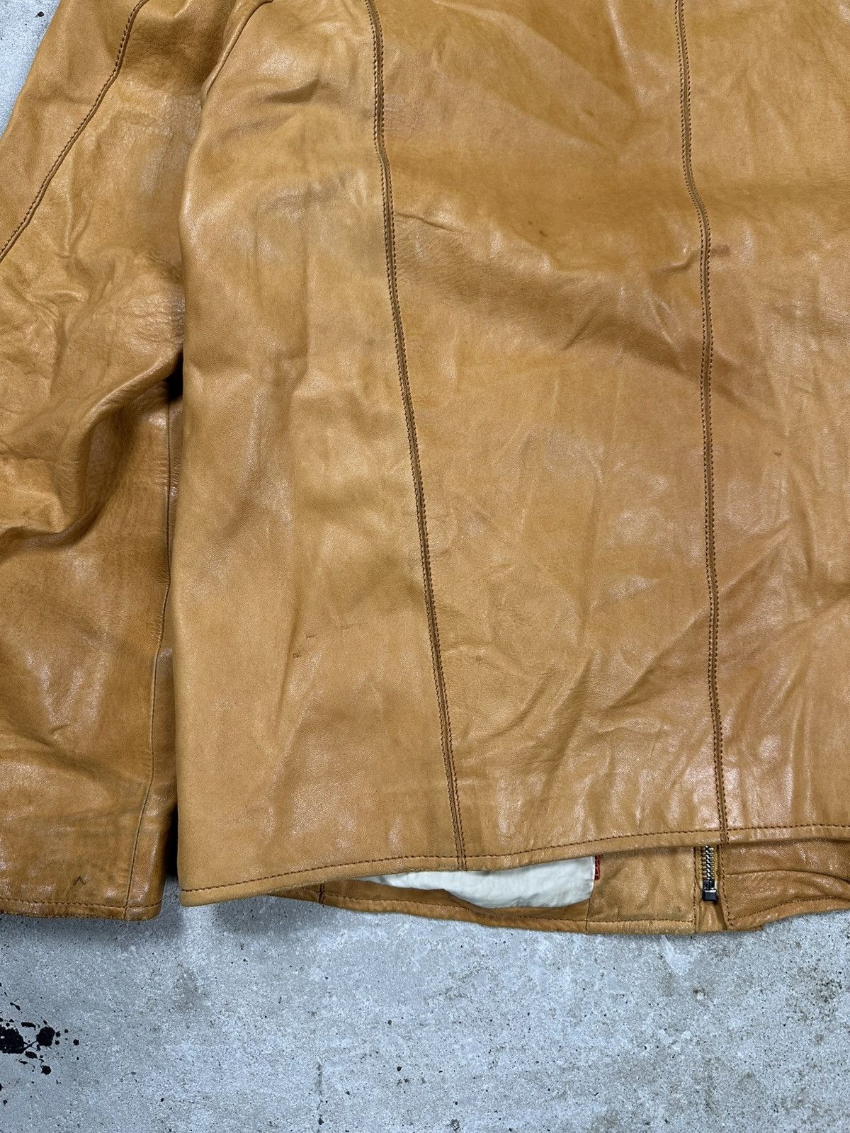 Genuine Leather × Vintage Vintage 90s Distressed Orange Brown Leather Utility Jacket Size US L / EU 52-54 / 3 - 16 Thumbnail