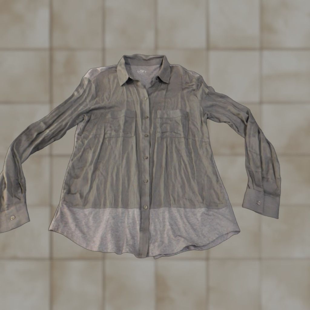 Loft LOFT Shirt Womens Small Gray Button Front Layered Long Sleeve Top Size S / US 4 / IT 40 - 1 Thumbnail