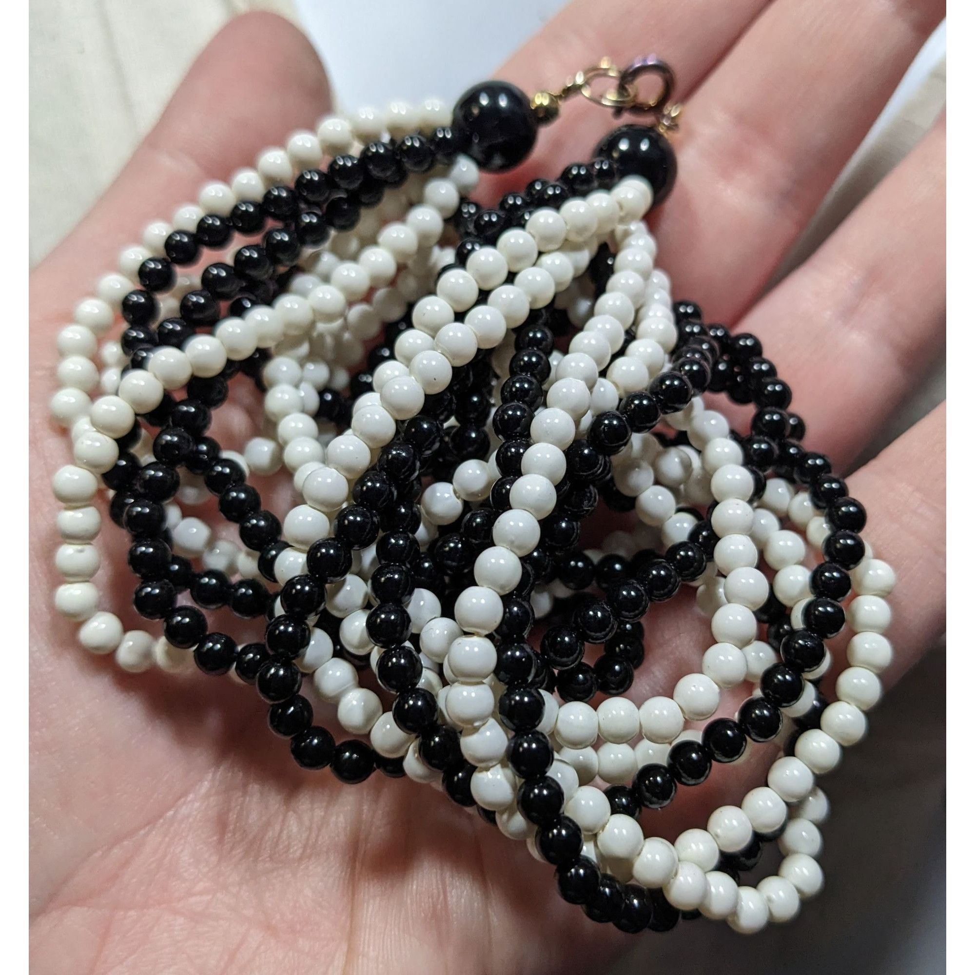Other Vintage Black And White Multi-Strand Beaded Necklace With Go Size ONE SIZE - 3 Thumbnail