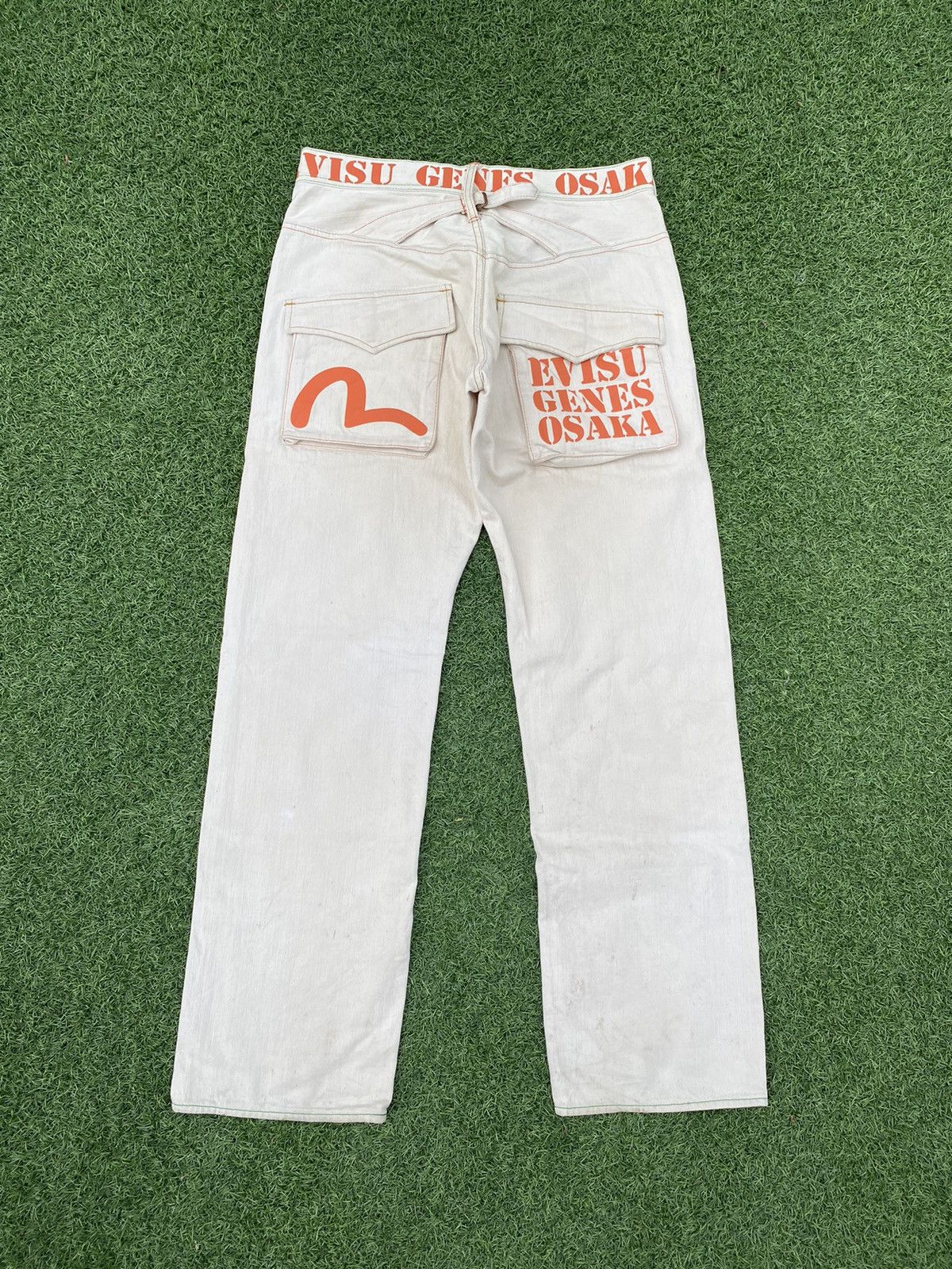 image of Evisu Genes Osaka By Hidehiko Yamane With Pink Selvedge in Cream/White, Men's (Size 36)