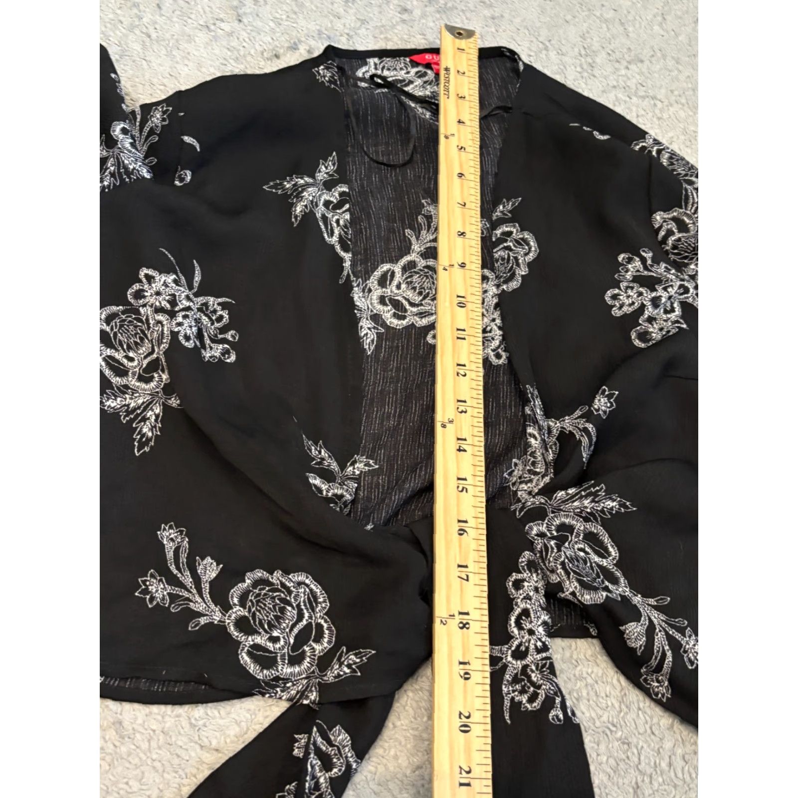 Guess GUESS Sheer Tie Front Crop Top Womens Small Black Floral Boho Flare Sleeve Witch Shirt Size S / US 4 / IT 40 - 4 Thumbnail