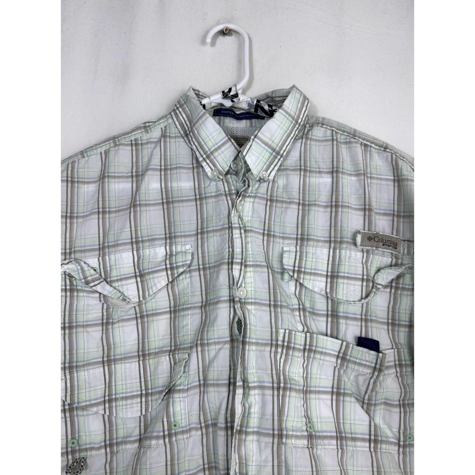 Vintage Columbia PFG Shirt Mens L Plaid Short Sleeve Button-Up Green Vintage: No (Missing Button) Size US L / EU 52-54 / 3 - 3 Thumbnail