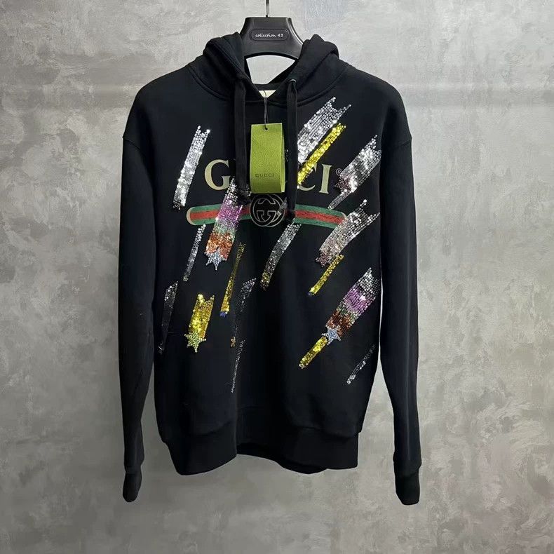 Gucci Black Sequin Logo Cotton Hoodie